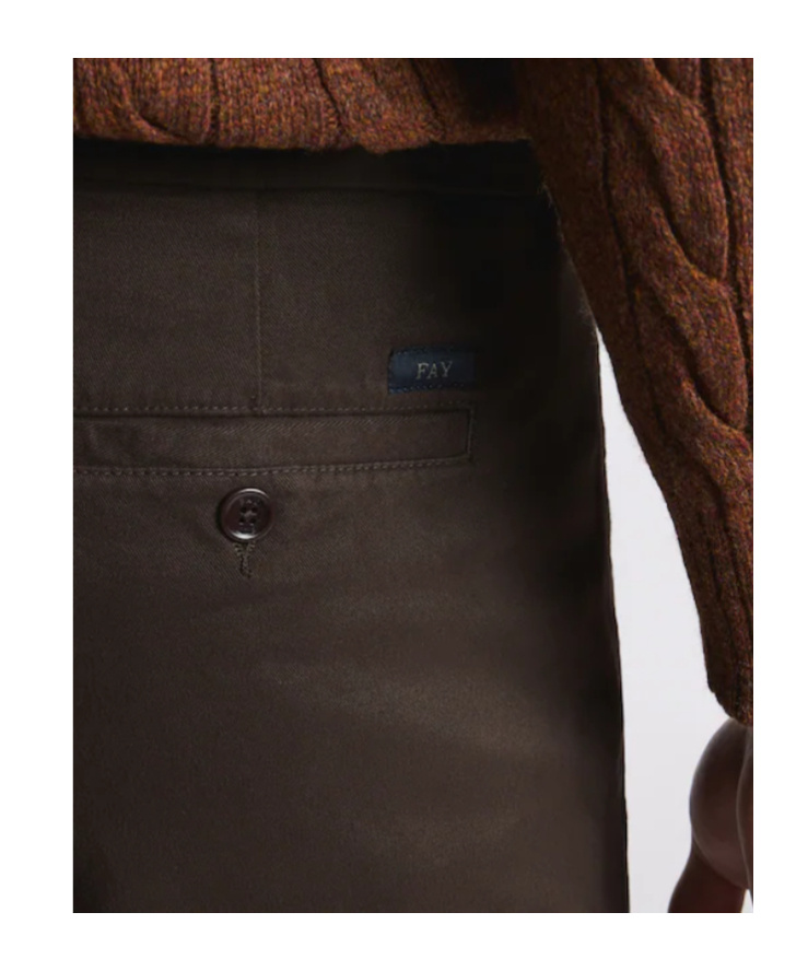 Fay Cuffed Cotton Trousers In Brown
