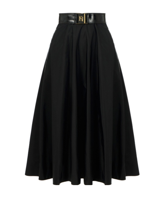 Elisabetta Franchi Skirt In Voile Fabric With Belt In Black