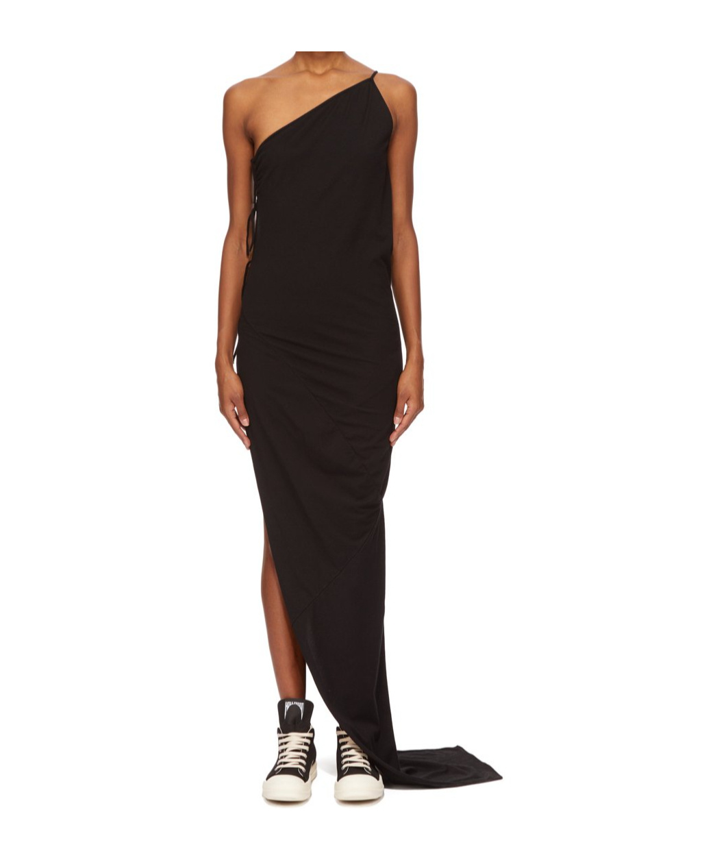 Rick Owens Drkshdw One Shoulder Maxi Dress With Side Slit In Black
