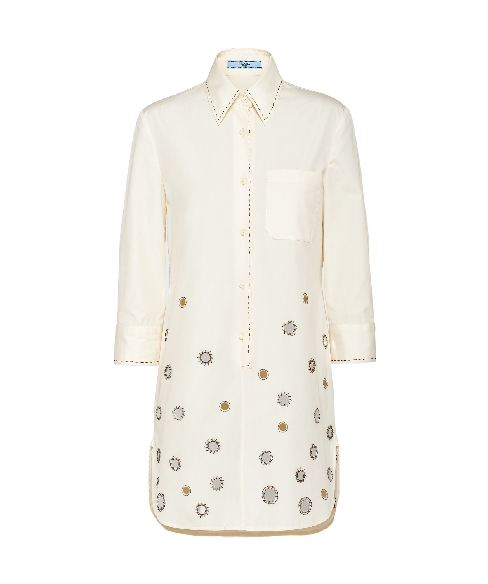 Prada Embroidered Poplin Mini-dress In Neutral Color