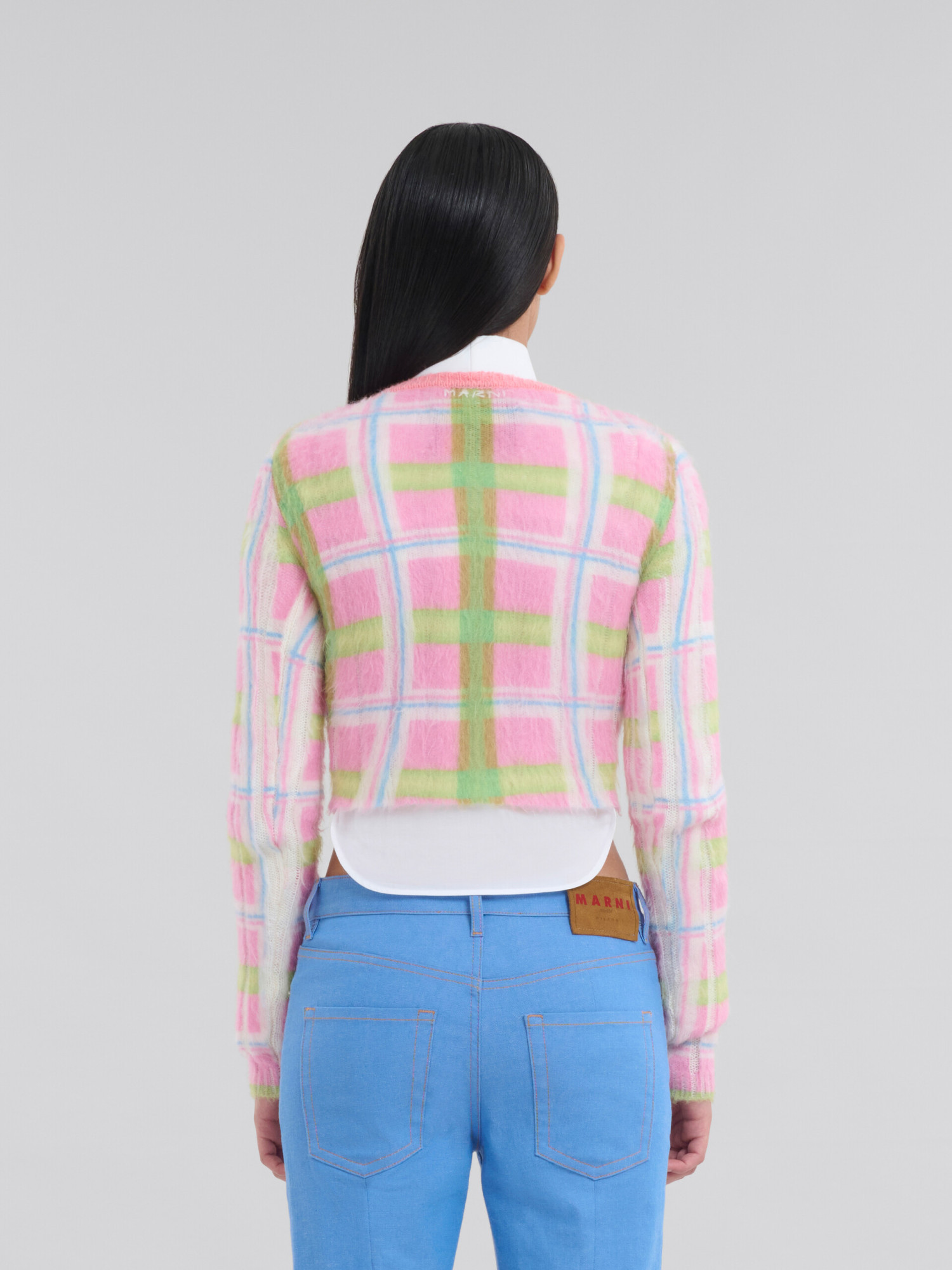 Marni Check-print Brushed-finish Jumper In Pink