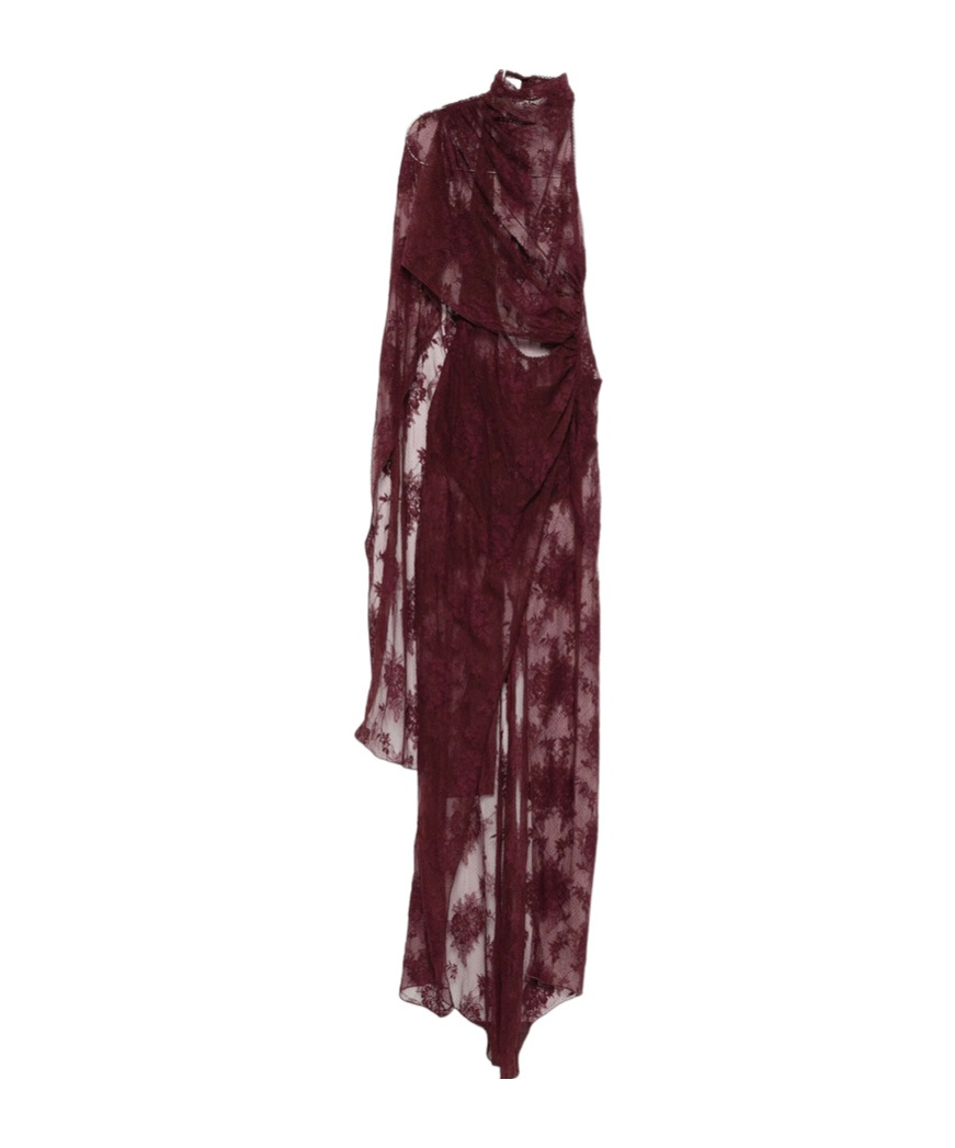The Andamane Lace Draped Maxi Dress In Brown