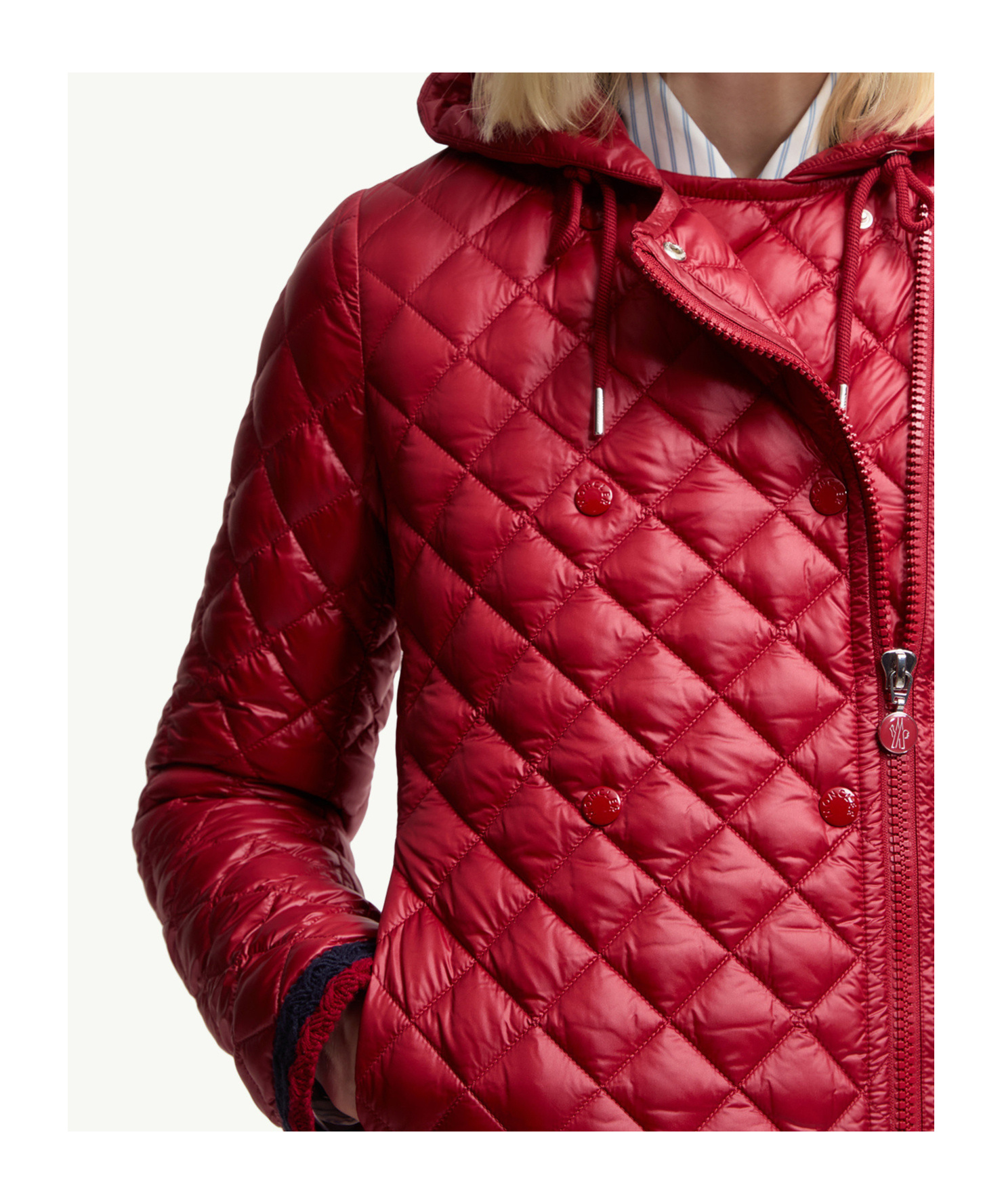 Moncler Corbelin Hooded Down Moto Jacket In Red