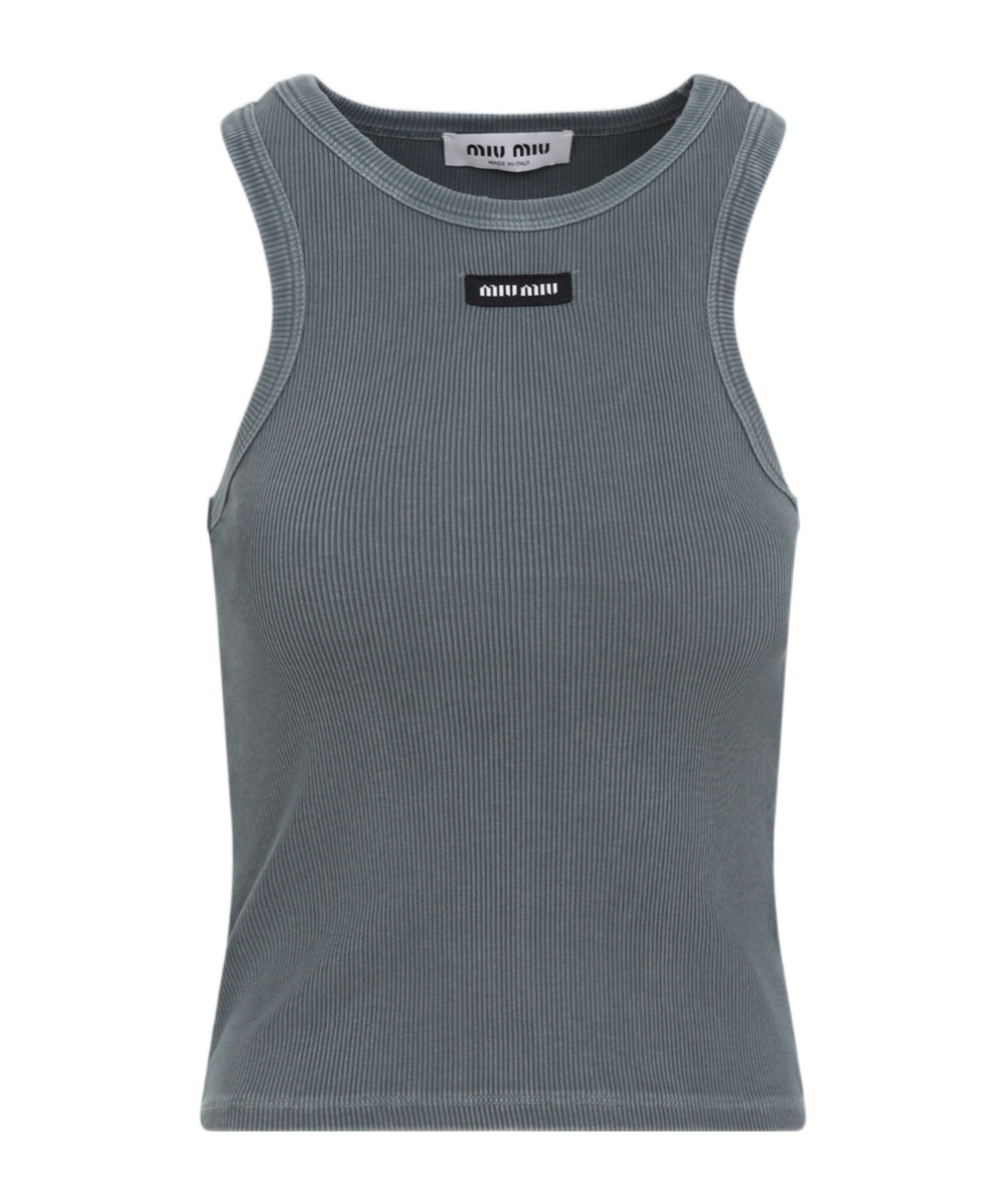 Miu Miu Round Collar Sleeveless Vest In Gray
