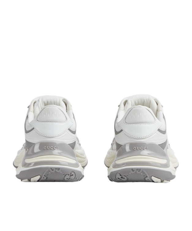 Gucci Leather Mesh Sneakers Featuring Signature Band In White And Gray