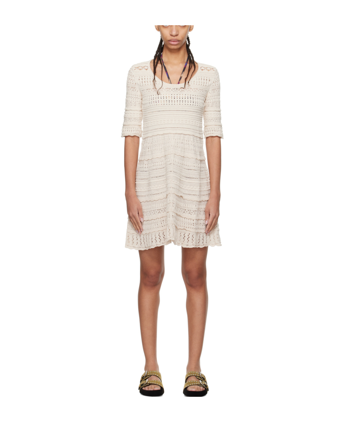 Isabel Marant Étoile Fauve Crocheted Knit Mini Dress In White