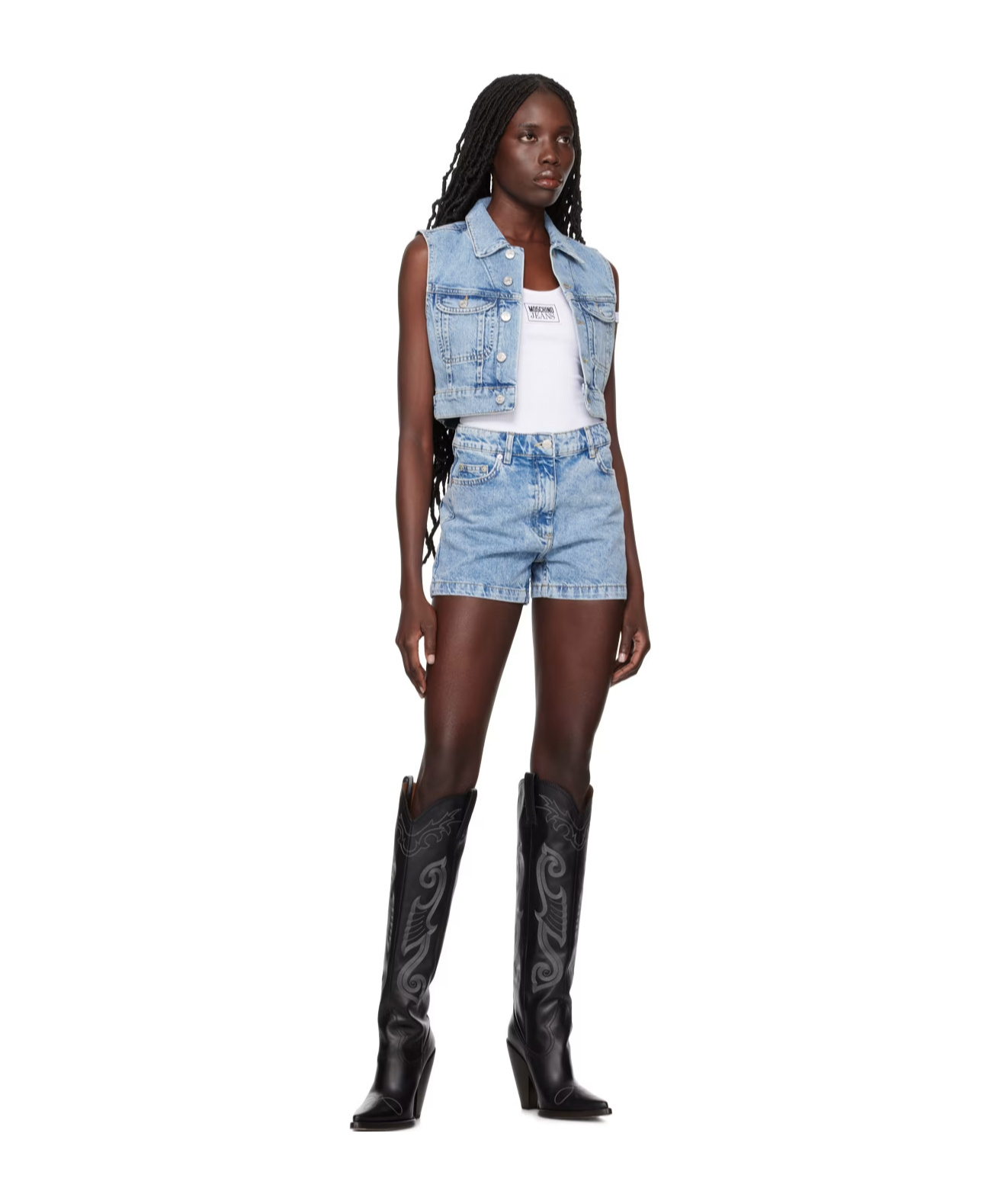 Moschino Lapel Denim Vest In Blue
