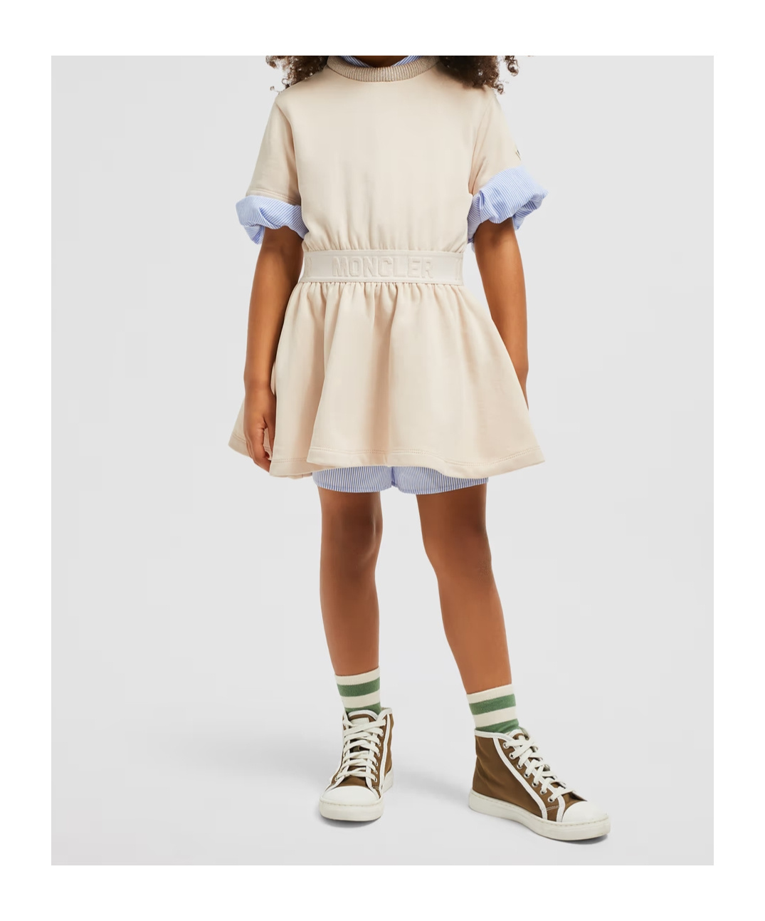 Moncler Short Sleeve Dress In Nude