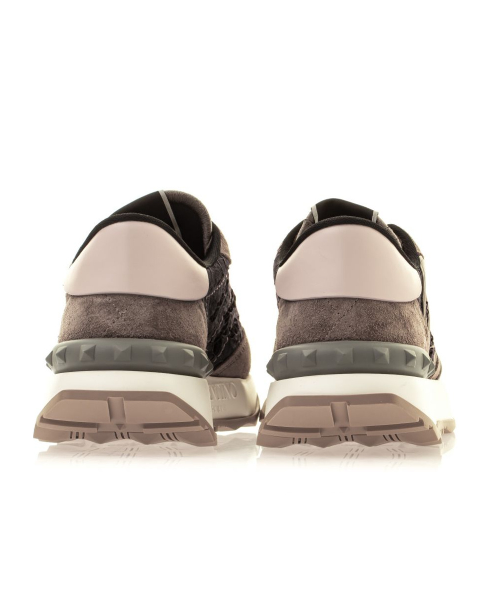 Valentino Garavani Womens Wine Comb Lace Runner Branded Mesh And Low-top Trainers In Gray