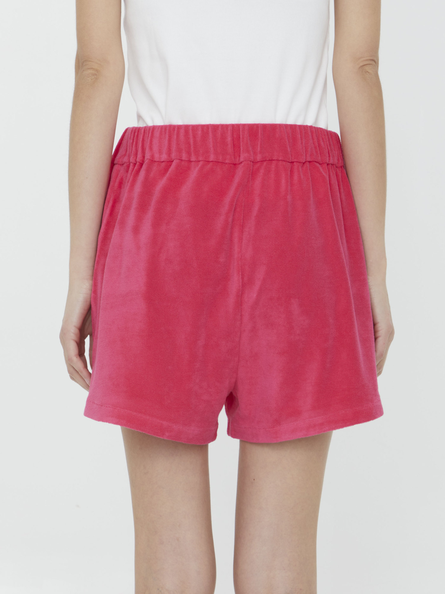 Moncler Logo-patch Velour Shorts In Red