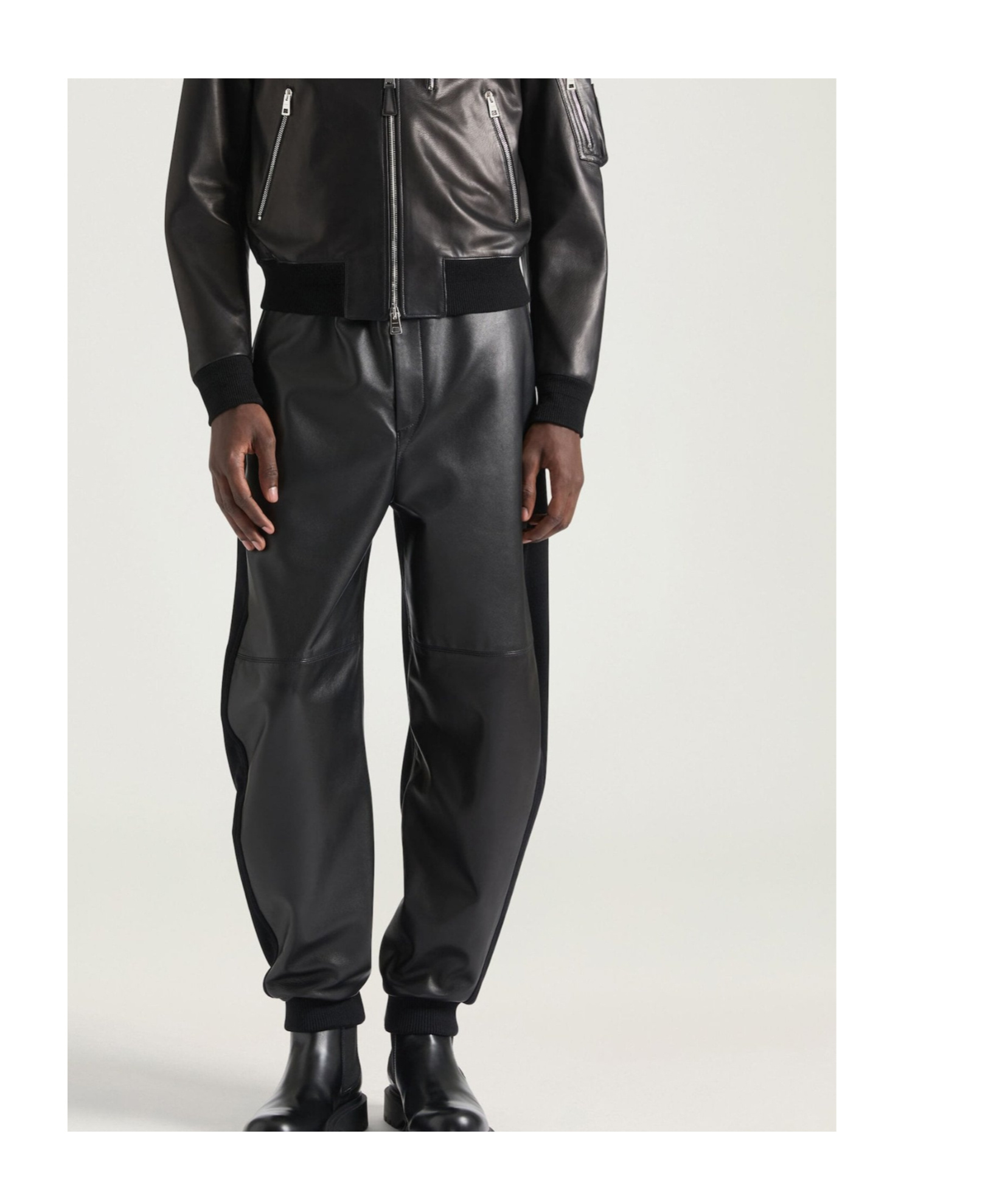 Givenchy Jogger Pants In Leather And Wool In Black