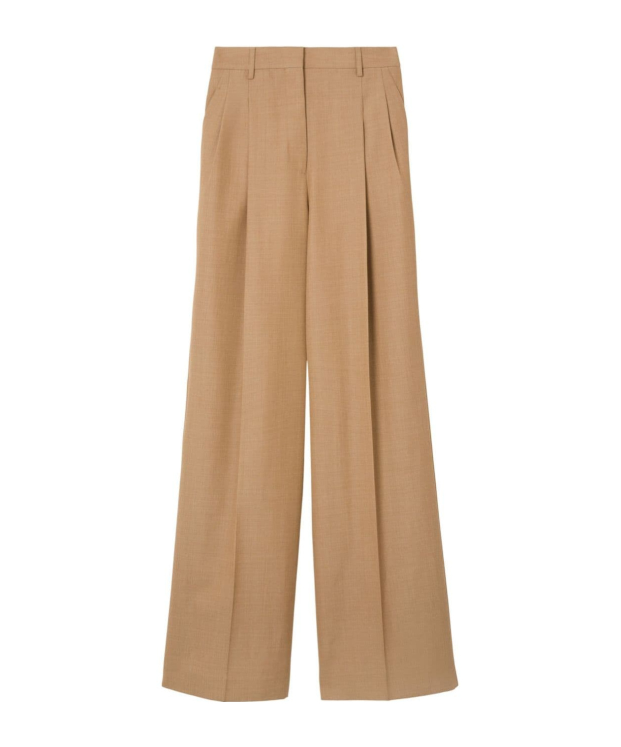 Shop Burberry Pleated Wool Wide-leg Trousers In Nude