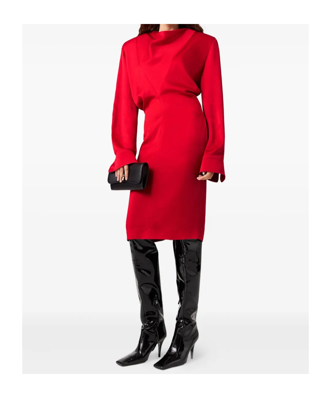 Stella Mccartney Midi Dress With Ring Neckline And Long Sleeves In Red