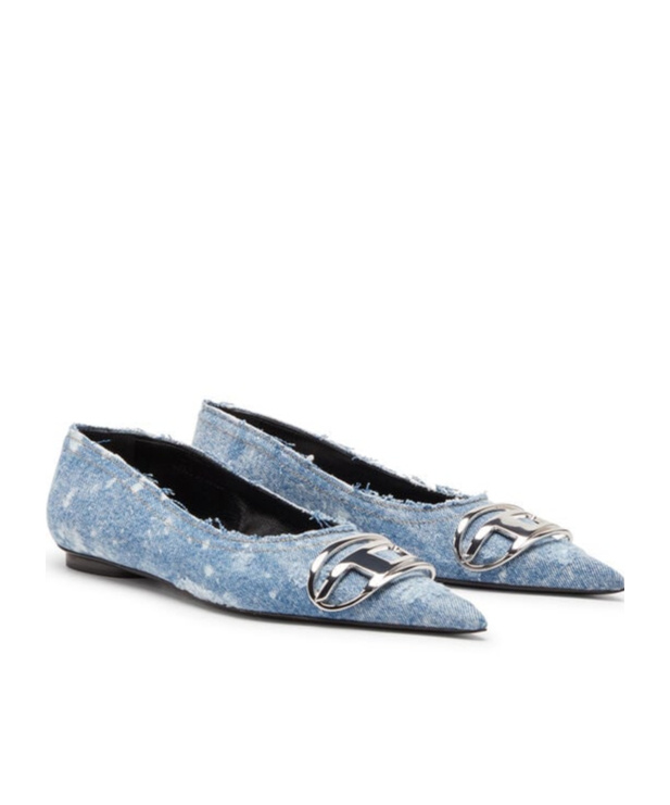 Diesel Blue D-venus Denim Ballerina Flats In Blue