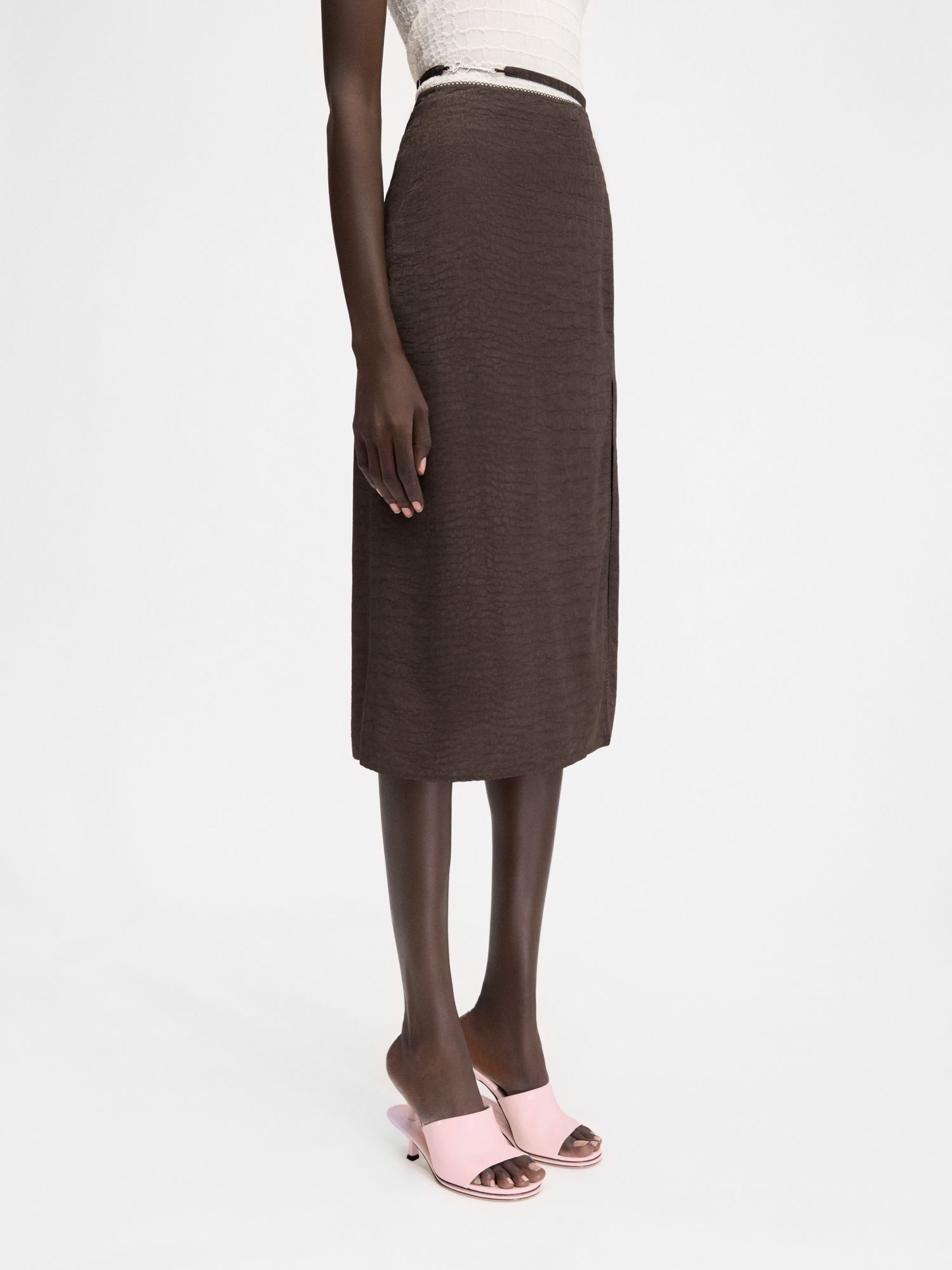 Jacquemus La Jupe Pralù Scallop Hem Midi Skirt In Brown