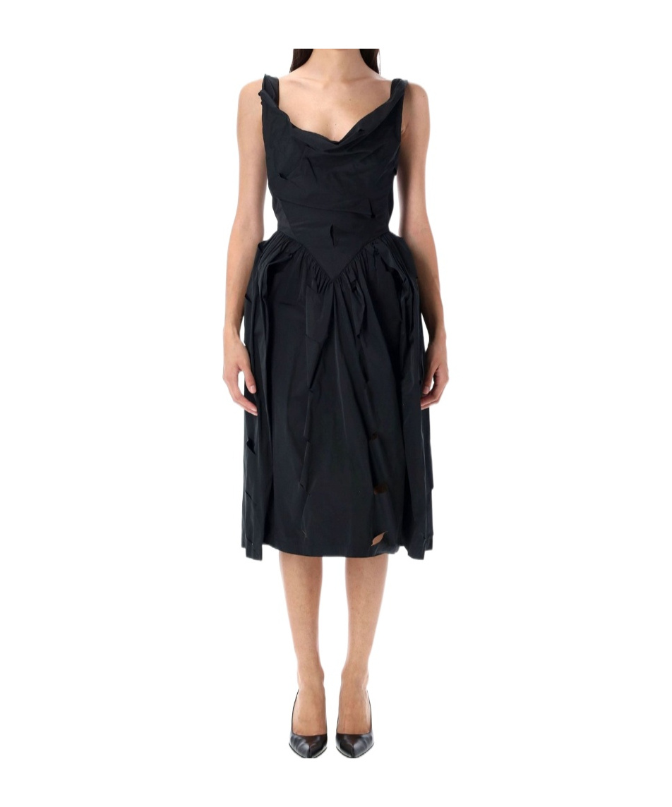 Vivienne Westwood Draped Distressed Midi Cocktail Dress In Black