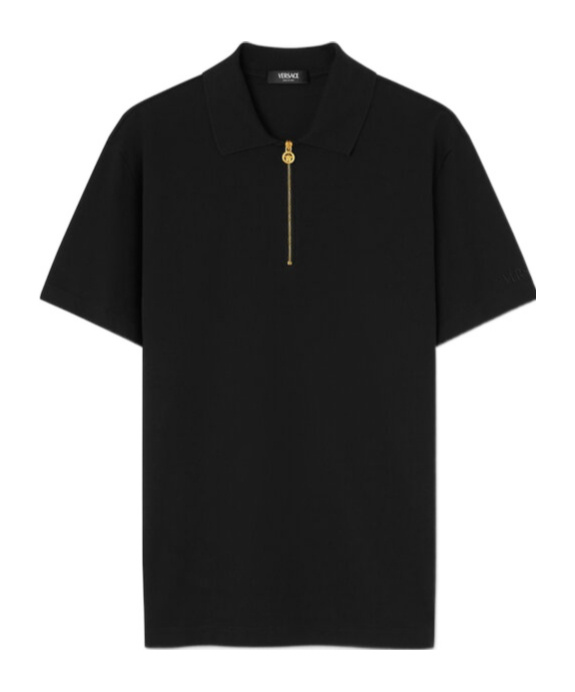 Versace Medusa Biggie Zip Polo T-shirt In Black