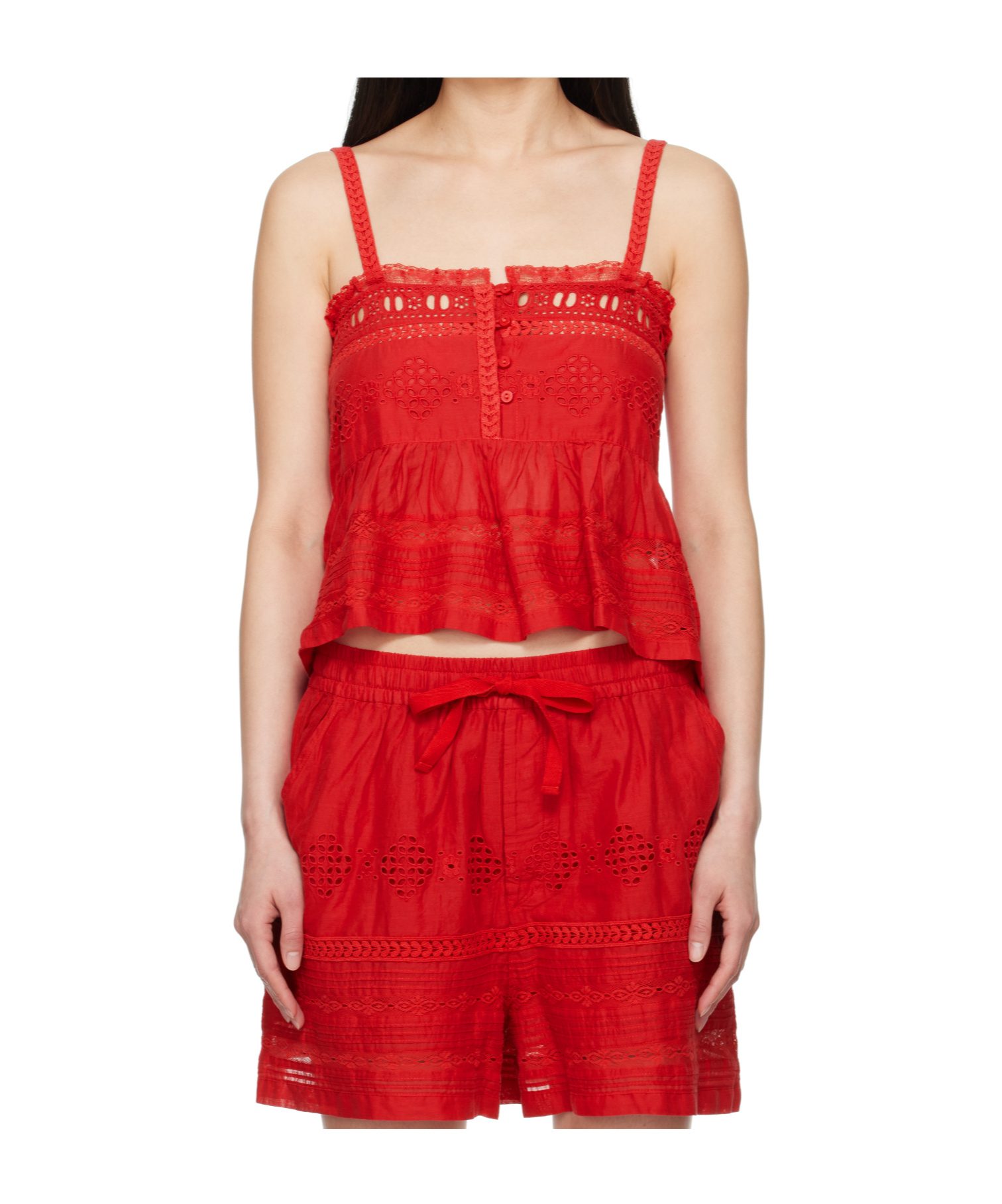 Isabel Marant Étoile Lace-insert Cotton Top In Red