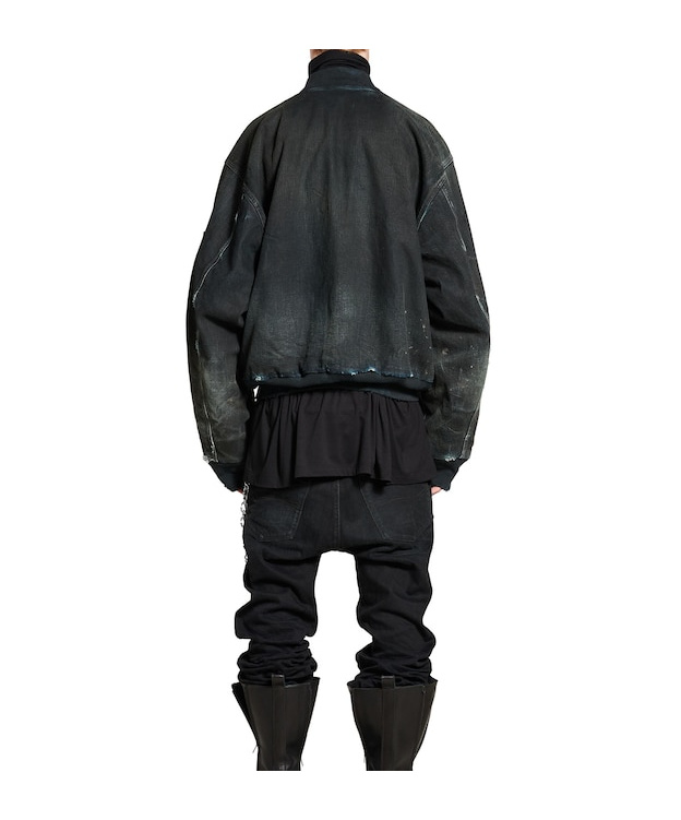 Balenciaga Long-sleeved Denim Coat In Black