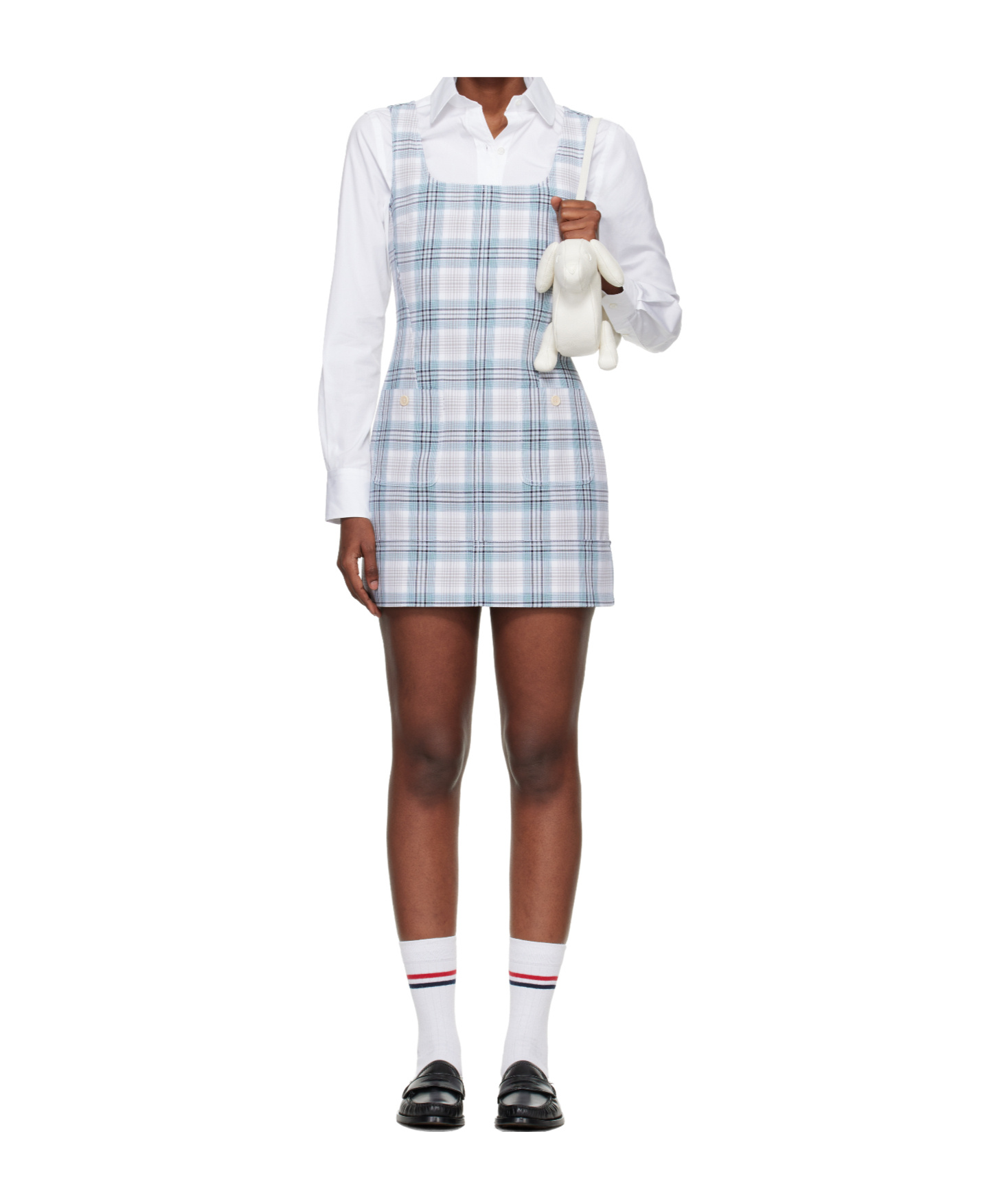 Thom Browne Plaid Suspender Dress In Blue