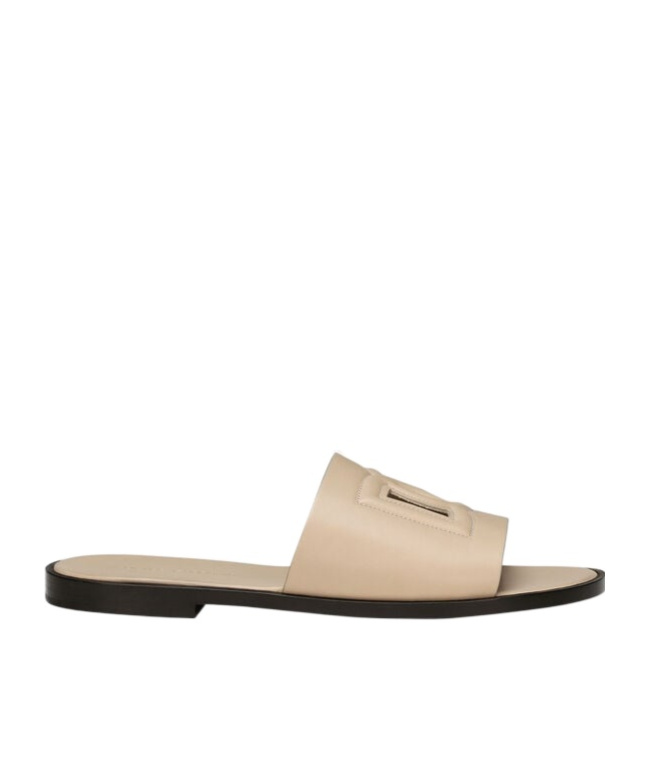 Dolce & Gabbana Dg Logo Calf Leather Slides In Nude