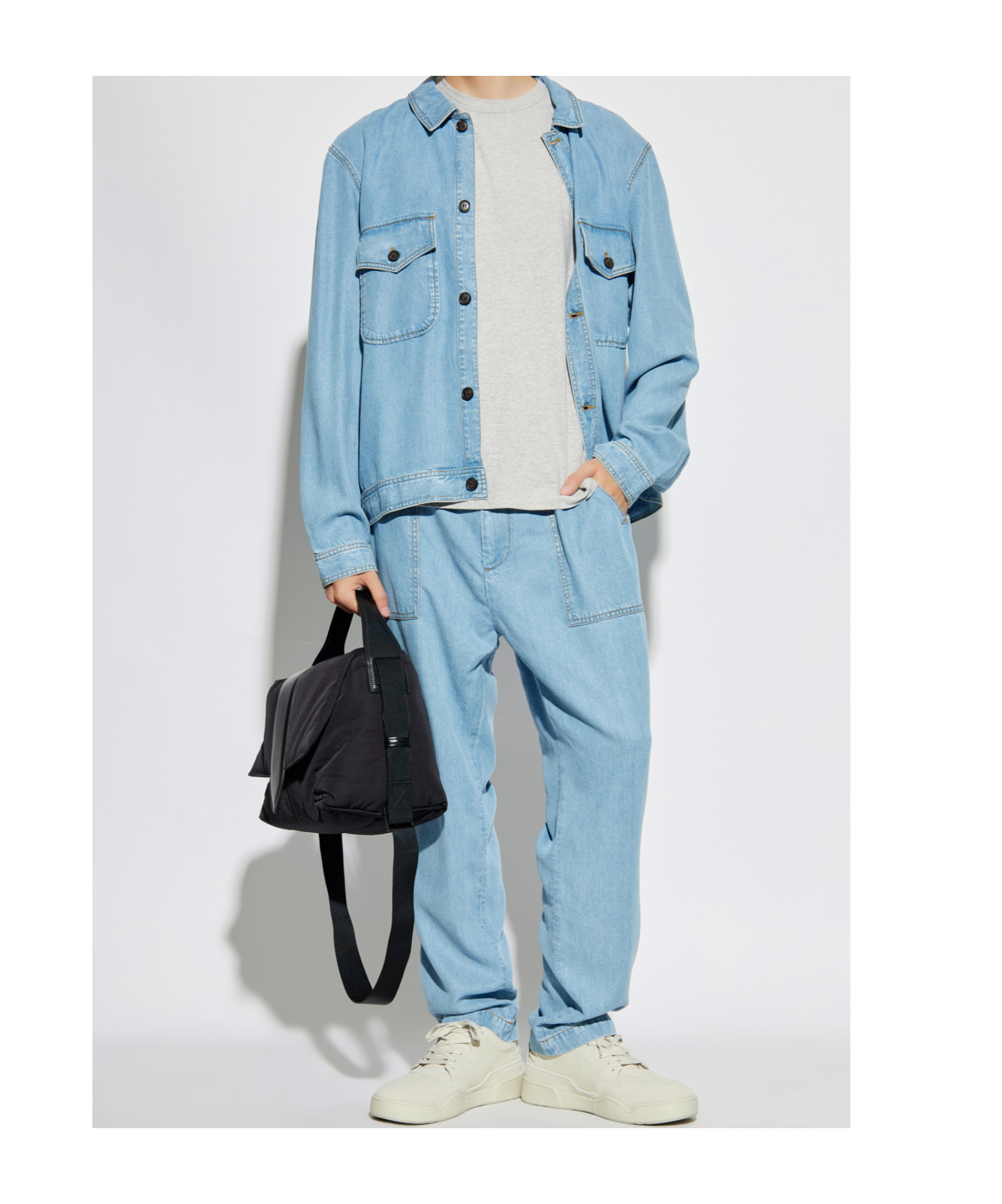Officine Generale Button-down Long-sleeved Denim Jacket In Blue