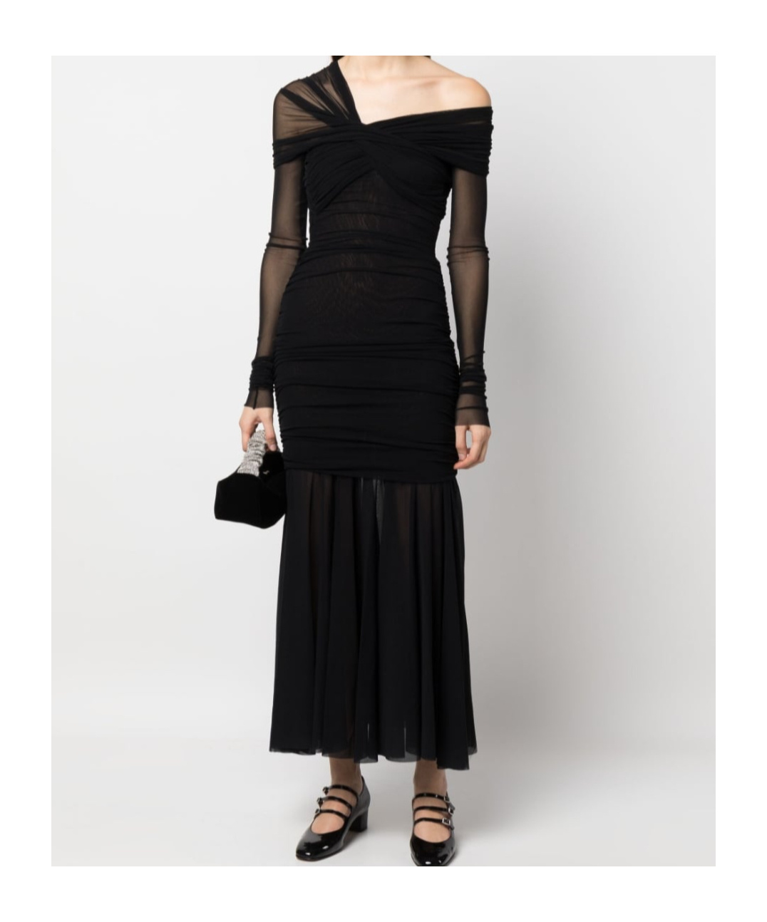 Philosophy Di Lorenzo Serafini Draped Tulle Midi Dress In Black