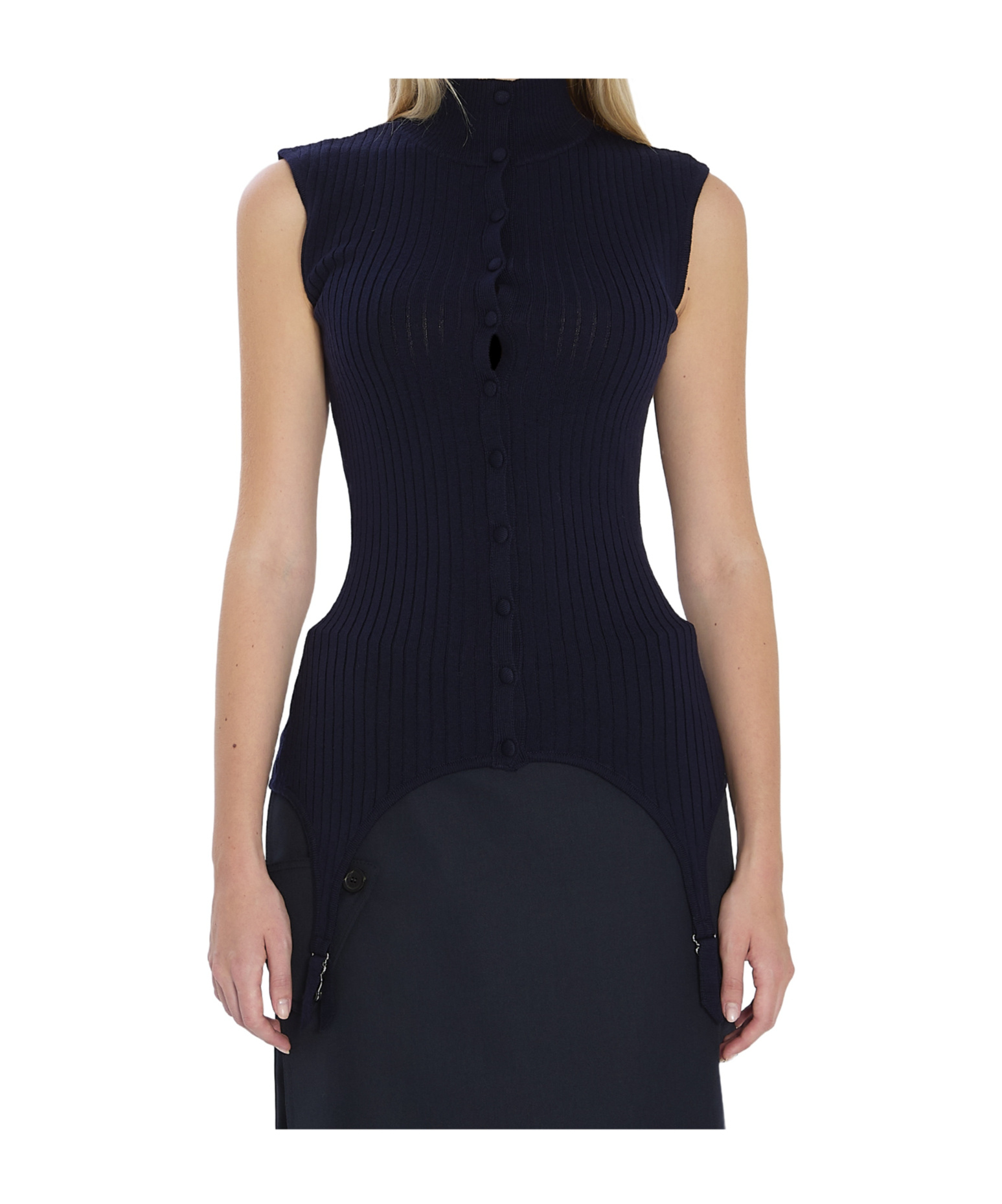 Jean Paul Gaultier Fitted Ribbed Top Featuring Lingerie Garter In Black