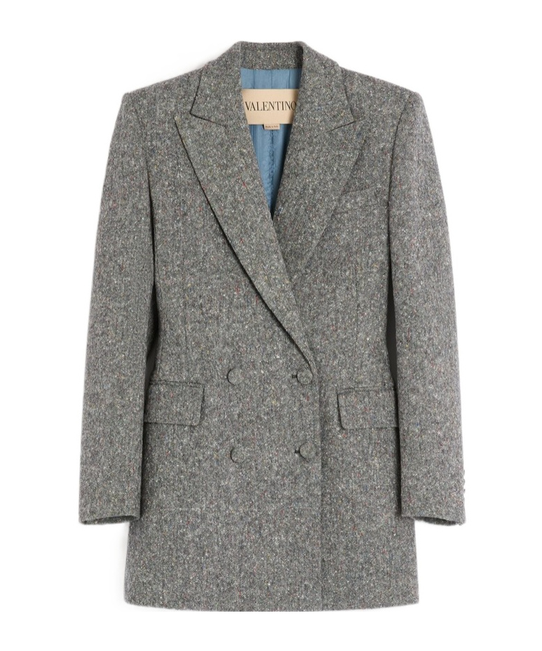 Valentino Double-breasted Natte Buttoned Blazer In Gray