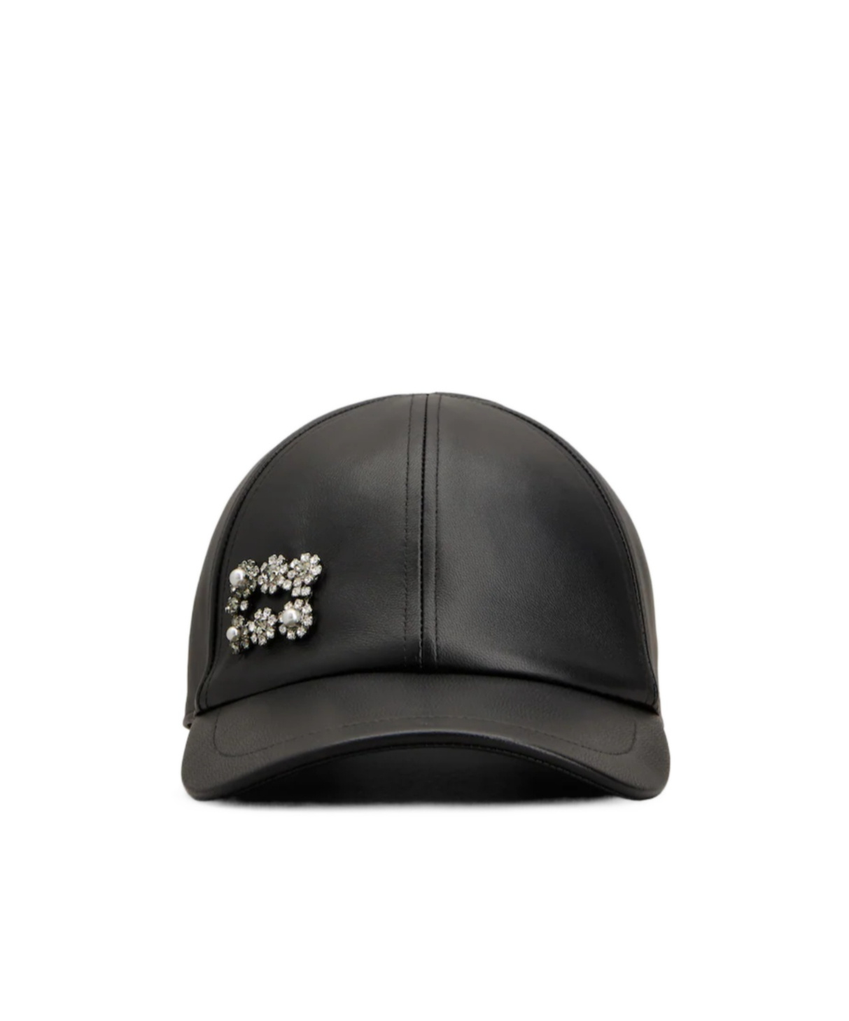 Roger Vivier Efflorescence Leather Baseball Cap In Black
