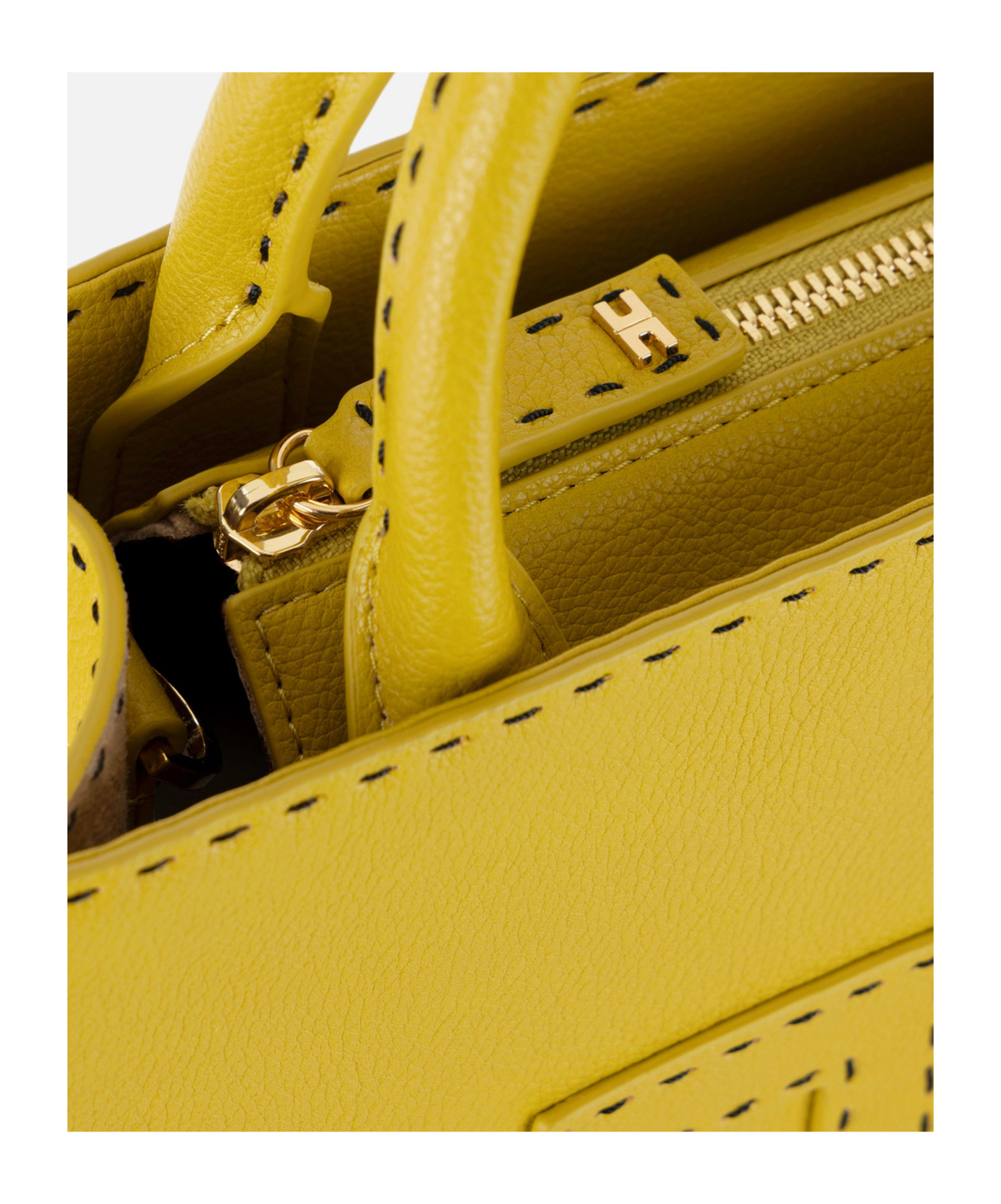 Shop Elisabetta Franchi Small Contrasting Topstitching Tote Bag In Yellow
