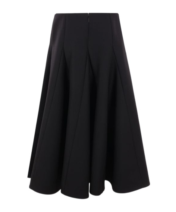 Valentino Flared Wool-silk Crepe Midi Skirt In Black