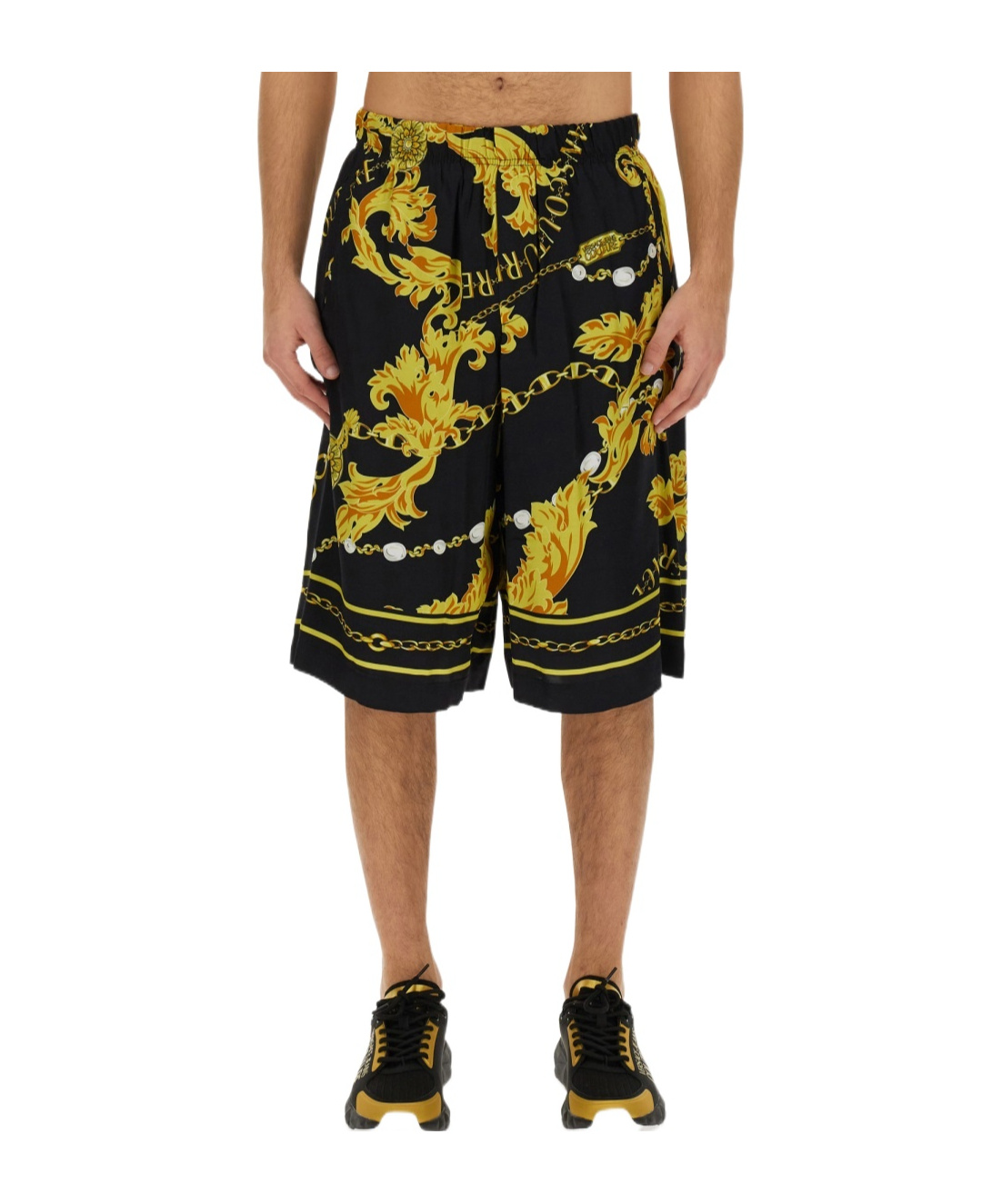 Versace Jeans Barocco-print Track Shorts In Black