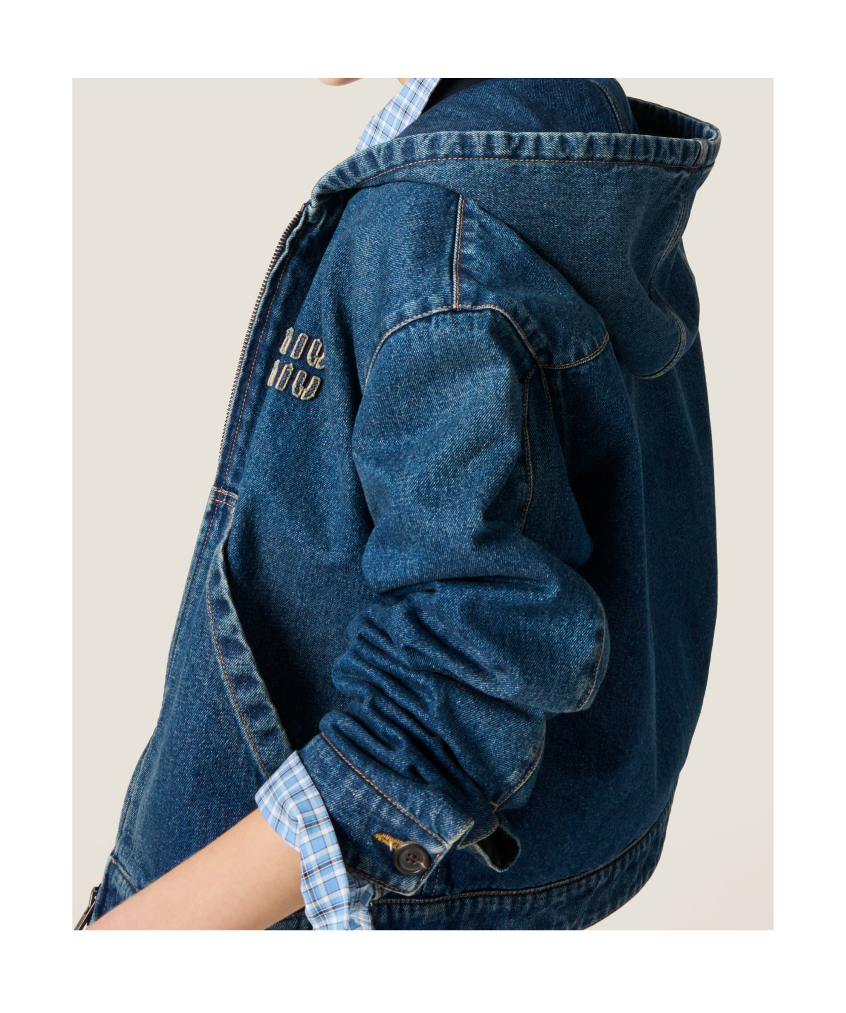 Miu Miu Denim Hoodie Jacket In Blue