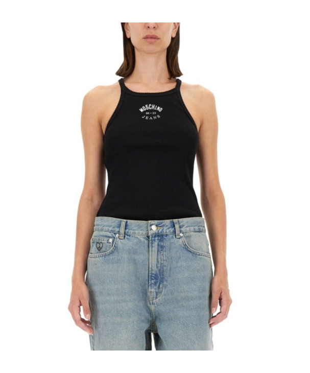 Moschino Jeans Tank Top With Logo In Gray