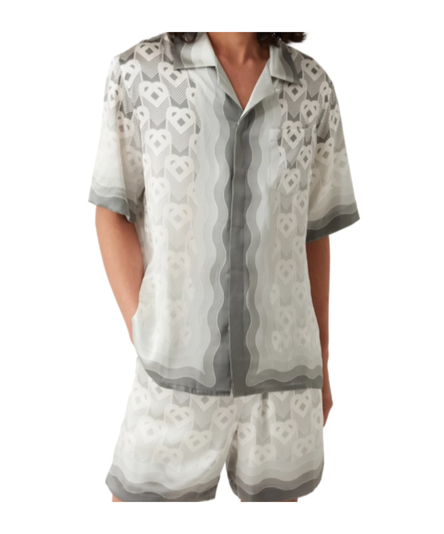 Casablanca Gradient Heart Monogram Bowling Shirt In White