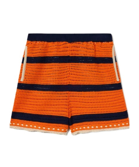 La Doublej Striped Crochet Shorts In Orange