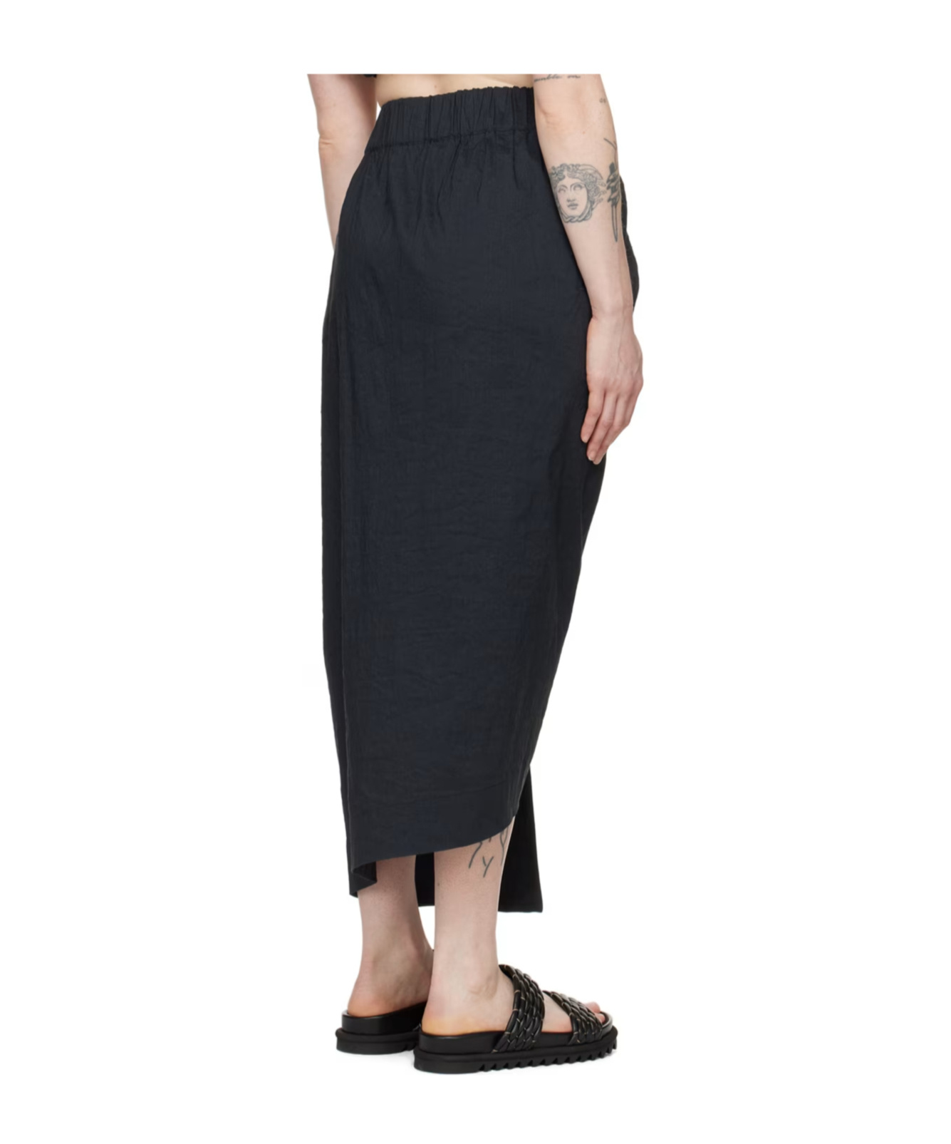 Issey Miyake Asymmetrical Twisted Pleated Skirt In Black