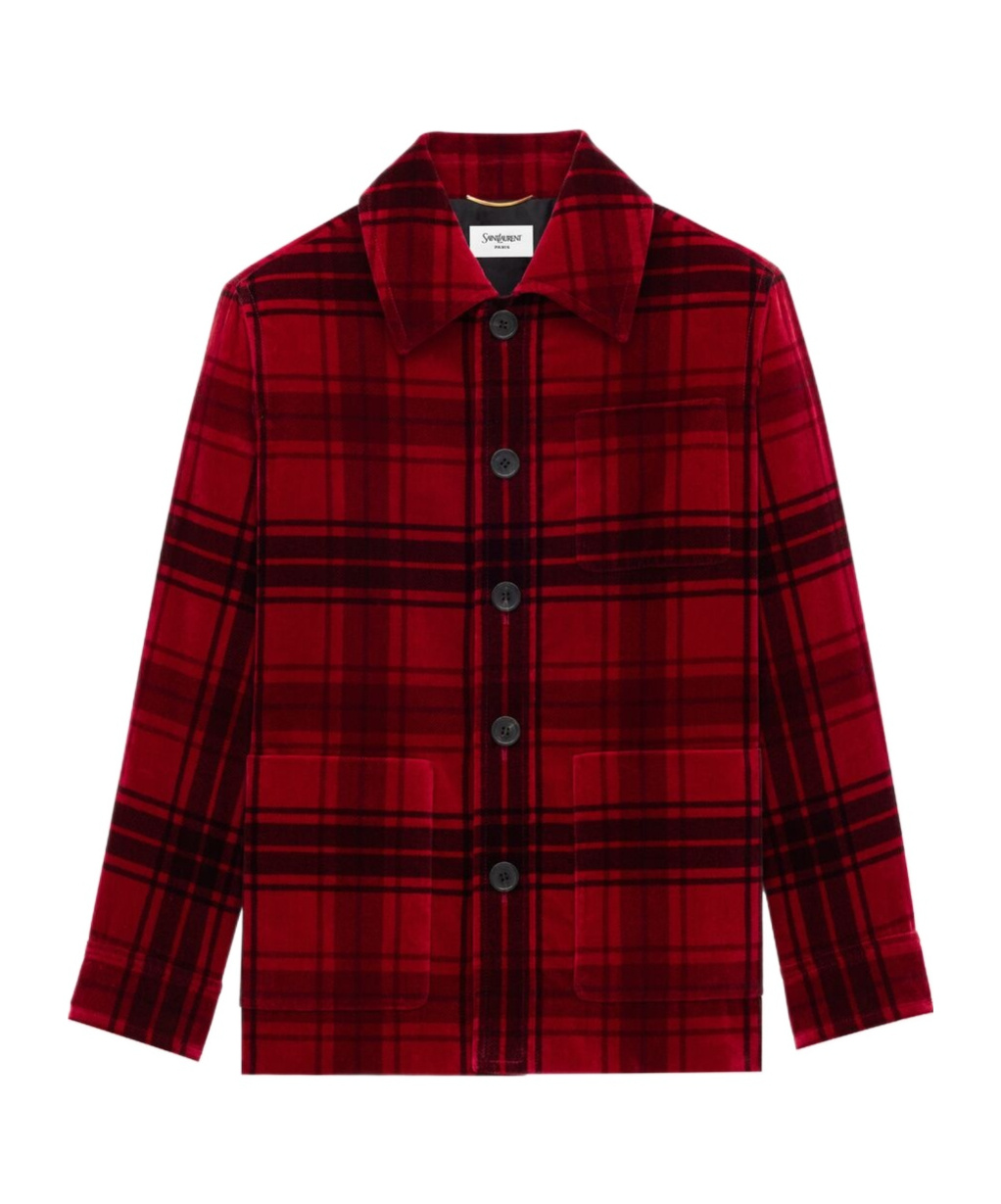 Saint Laurent Tartan Jacket In Velvet In Red