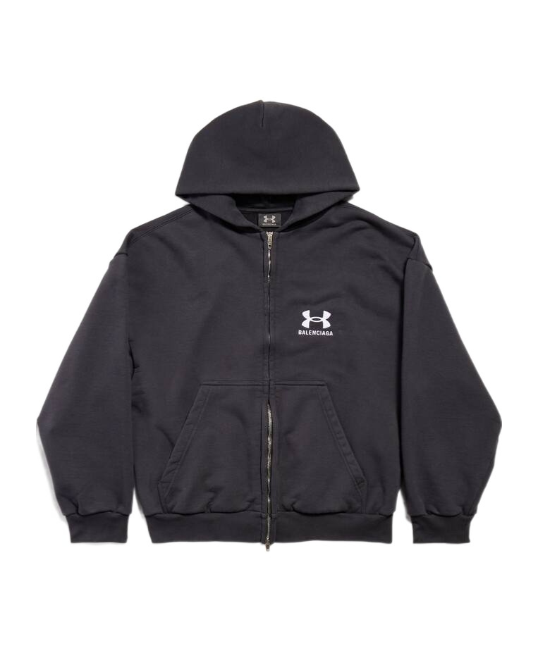 BALENCIAGA WOMEN'S UNDER ARMOUR ZIP-UP HOODIE REGULAR FIT IN BLACK/WHITE 