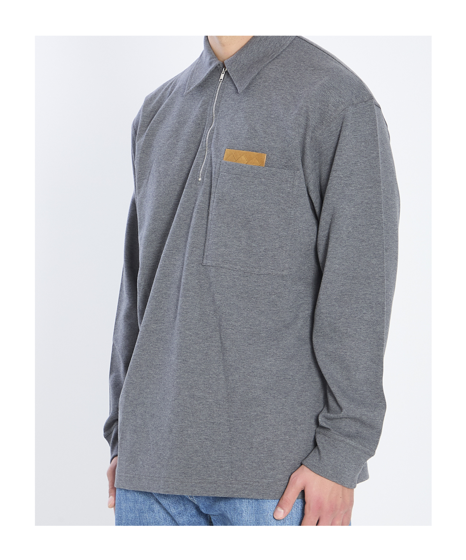 Bottega Veneta Layered Cotton Polo Suede Pocket In Gray