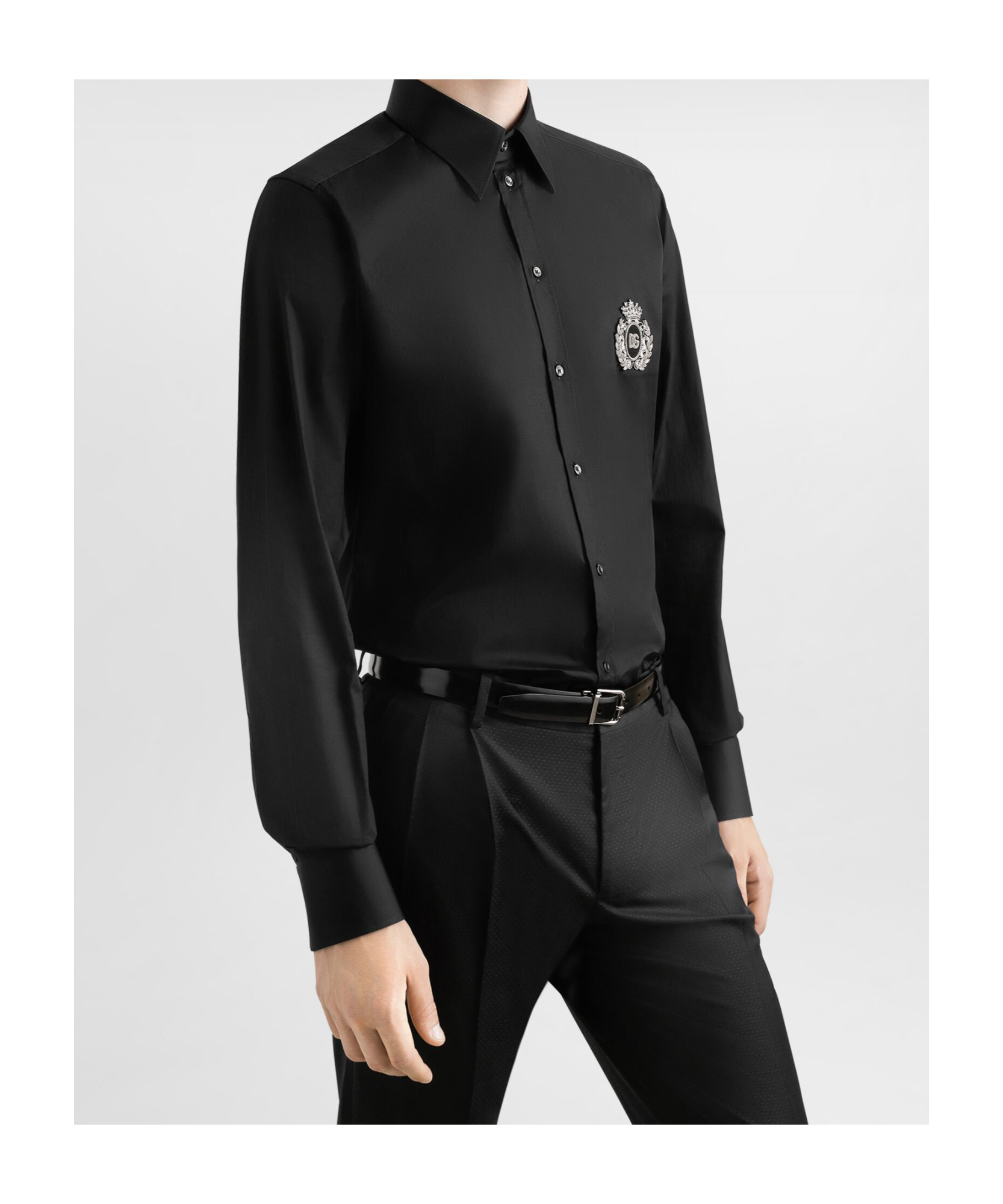 Dolce & Gabbana Cotton Tuxedo Shirt With Heraldic Patch In Black