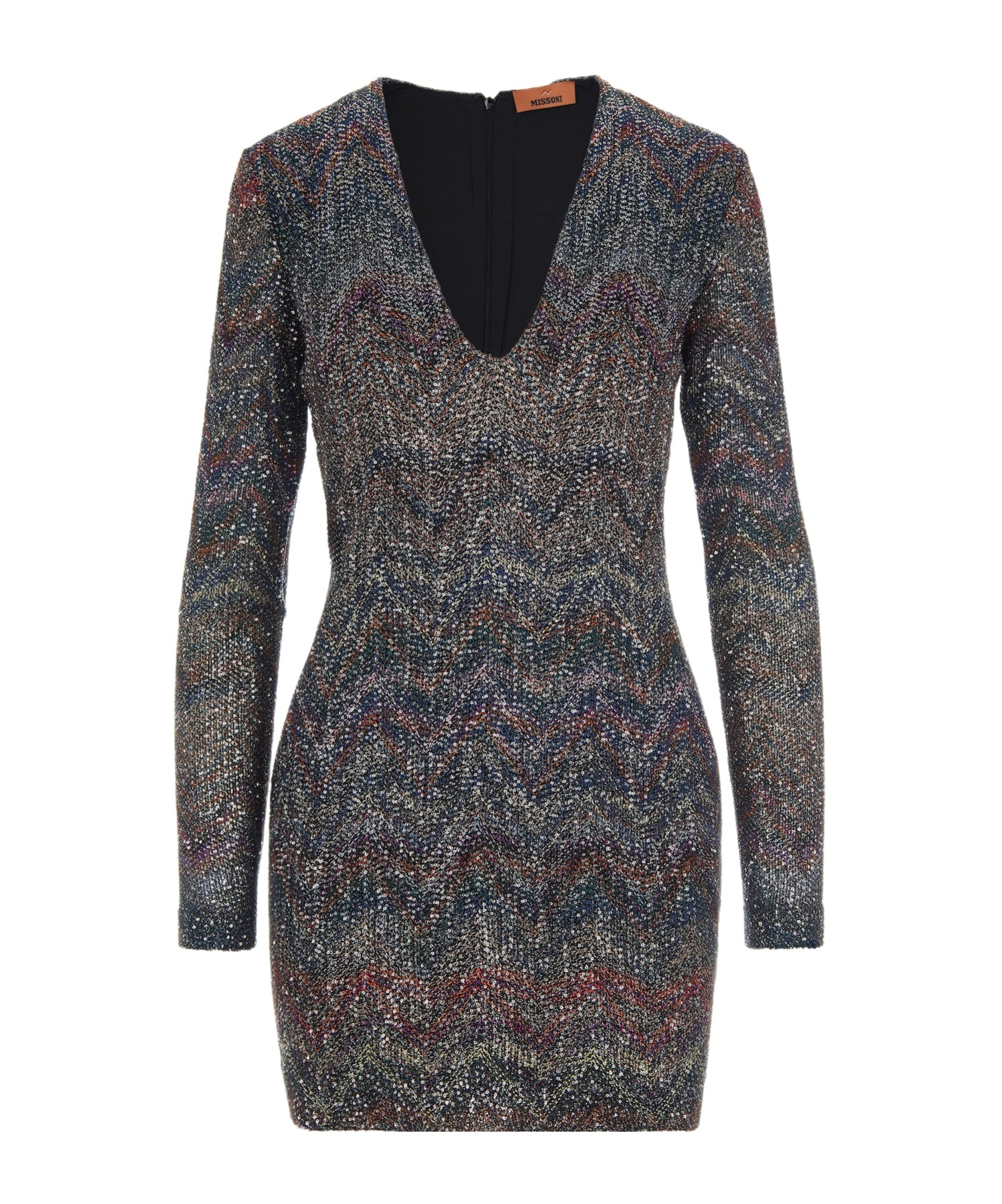 Missoni Fitted Mini Dress With Multicolored Zigzag In Gray