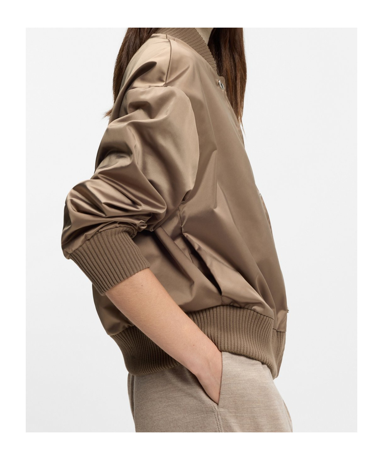 Hugo Boss Boss  Removable Faux-fur Gilet Satin Bomber Jacket In Brown