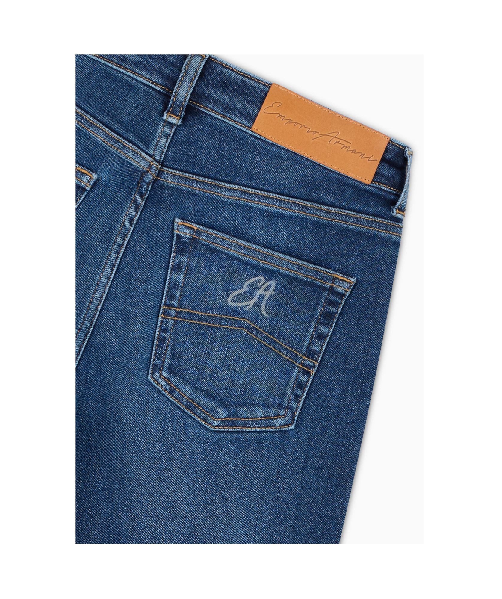 Emporio Armani Long Straight Leg Jeans In Blue