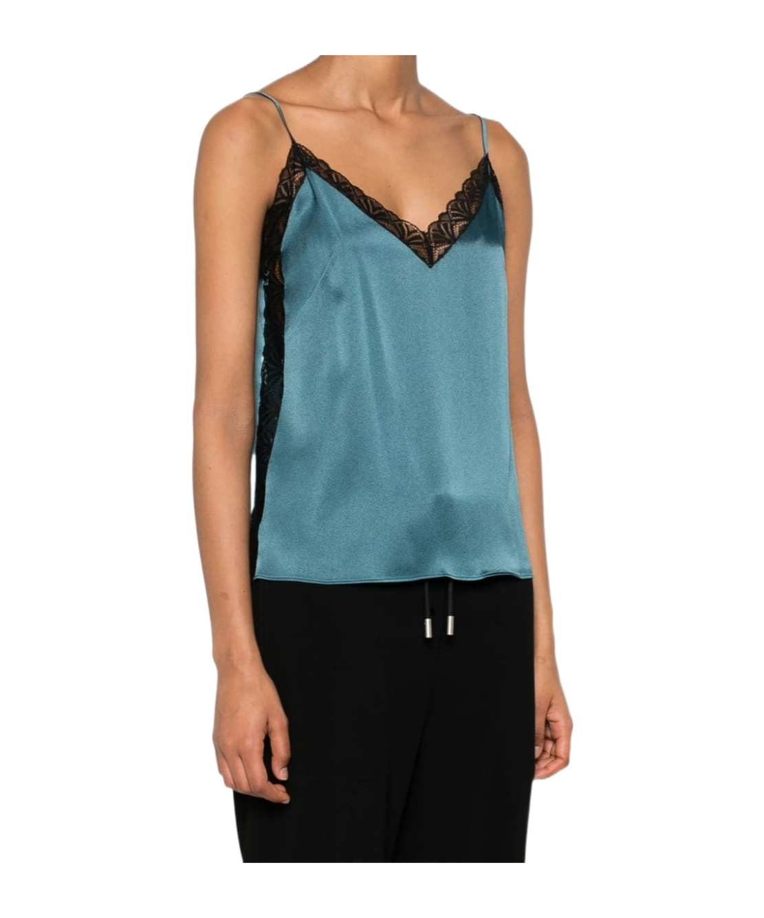 Alberta Ferretti Lace-detail Satin Top In Blue
