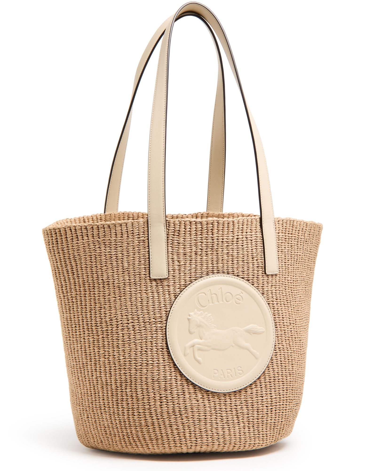 Chloé Large Horse Medal Basket Tote Bag In Paper And Leather