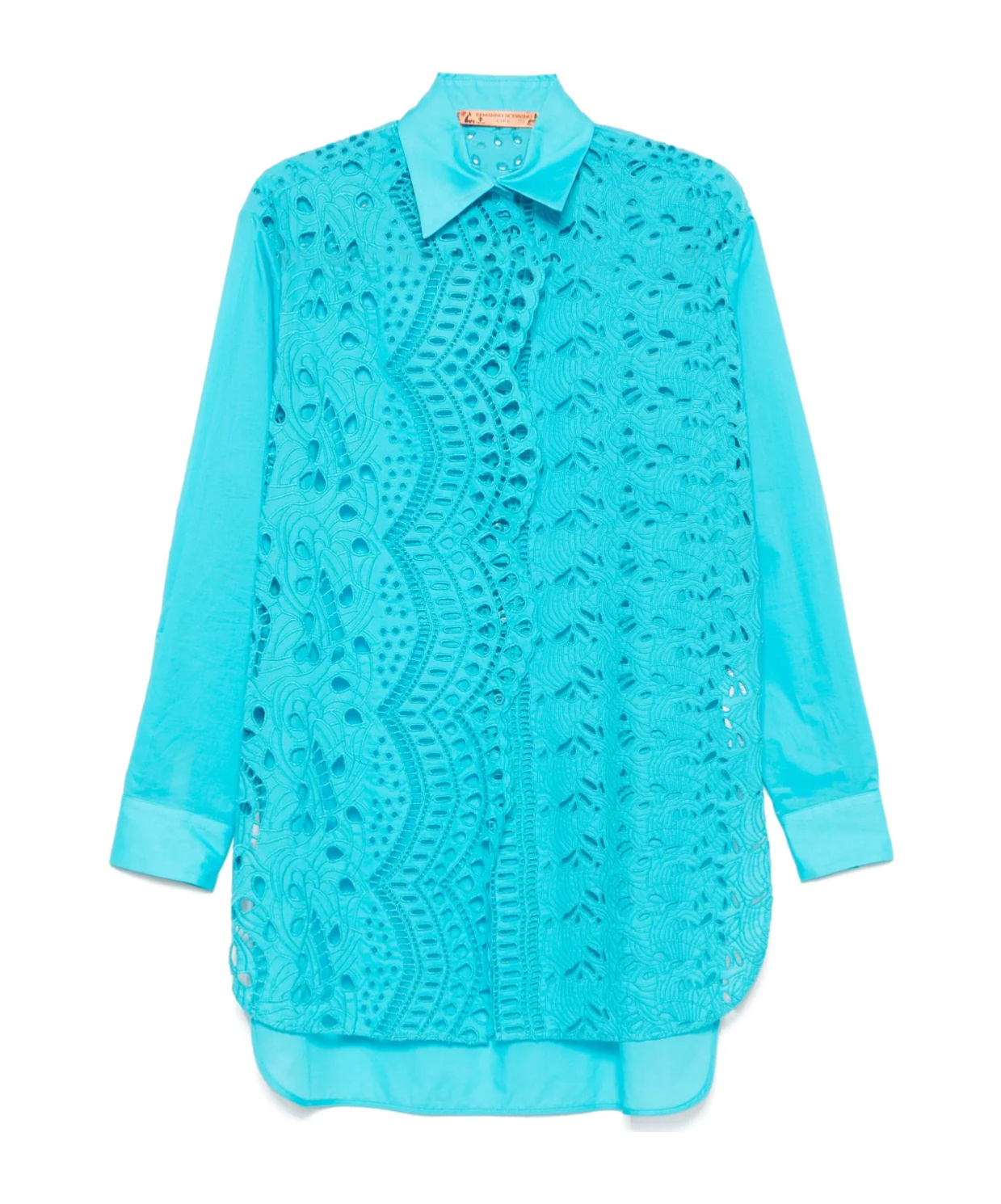 Ermanno Scervino Floral-embroidered Shirt In Turquoise Blue-green