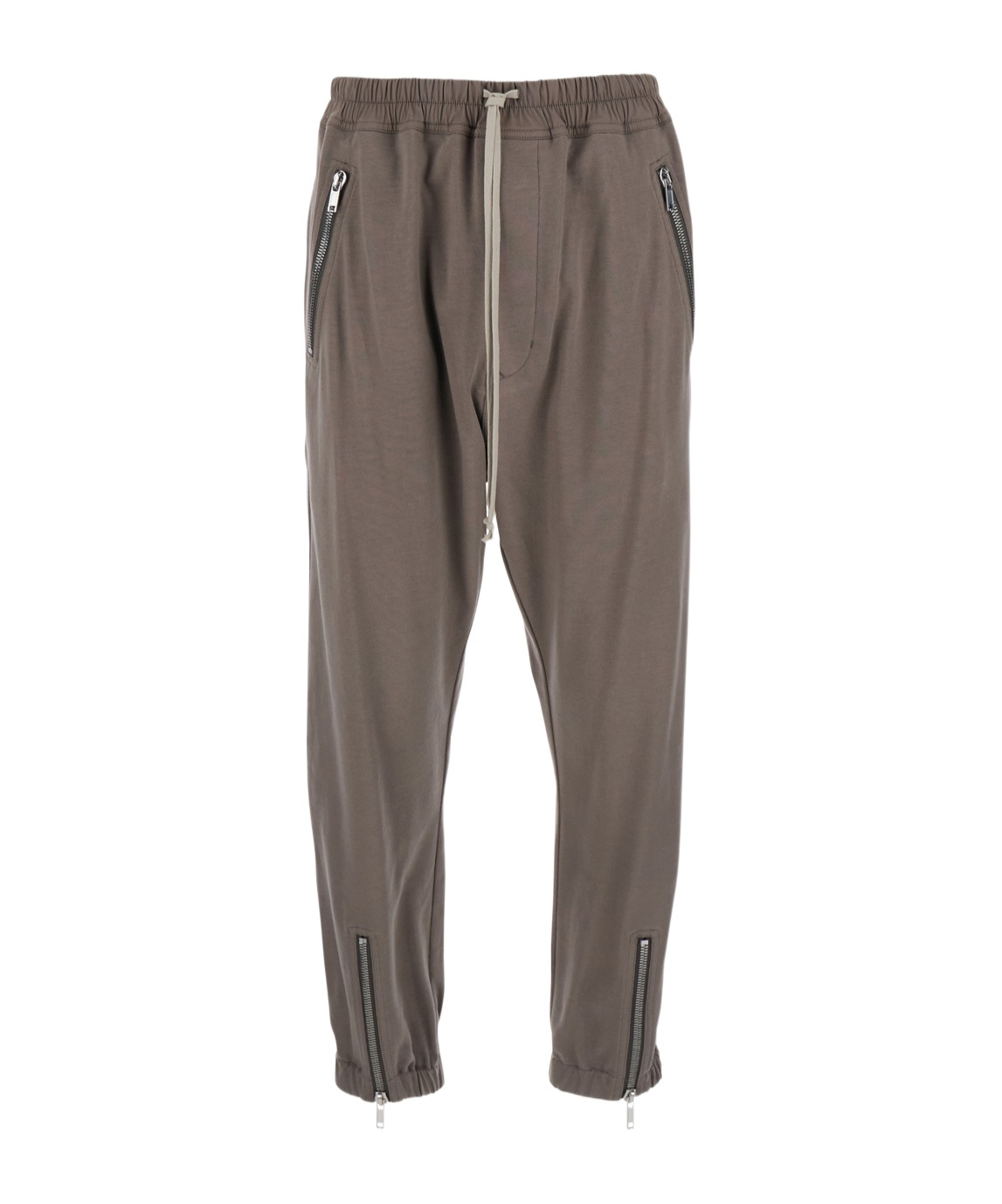 Rick Owens Tecuatl Grey Pants With Elastic Waist With Drawstring And Zip At The Ankles In Cotton Man In Gray