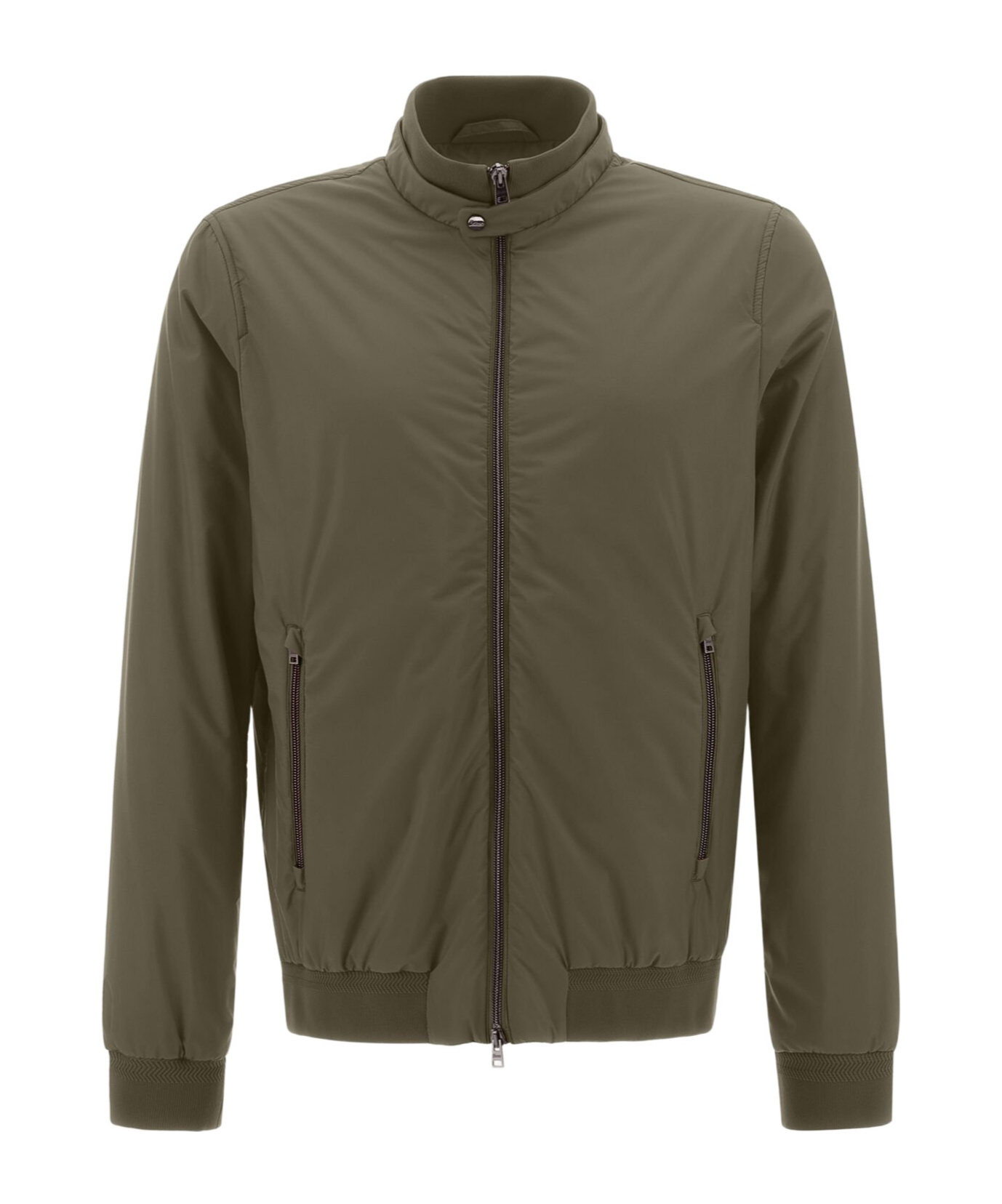 Herno Ribbed Bomber Jacket With Side Pockets In Green